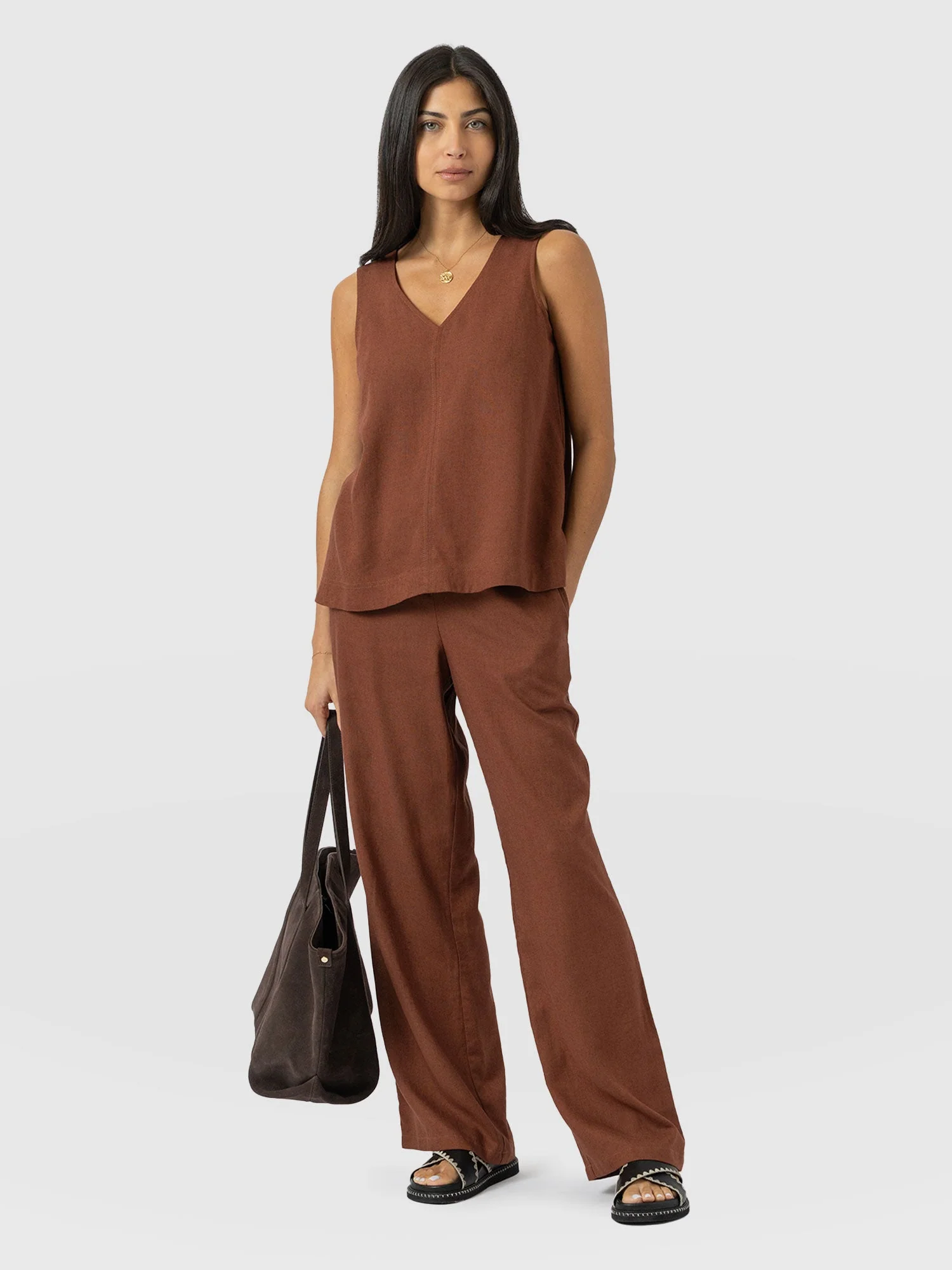 Corinne Linen Pant - Russet Brown - Image 5