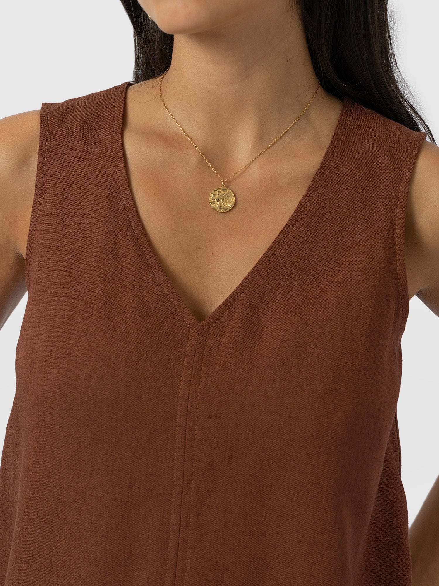 Corinne Linen V Neck Tunic - Russet Brown - Image 5
