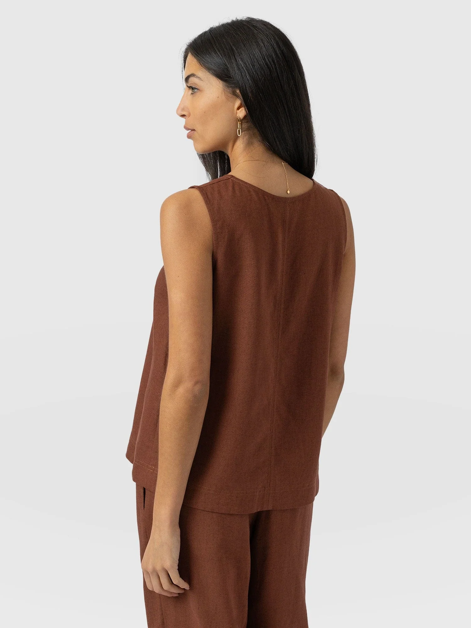 Corinne Linen V Neck Tunic - Russet Brown - Image 6