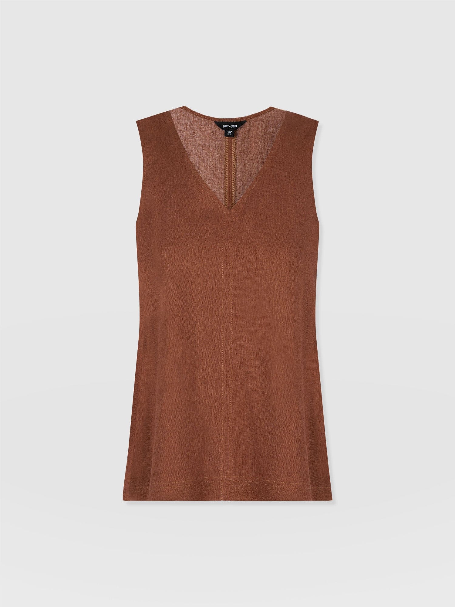 Corinne Linen V Neck Tunic - Russet Brown - Image 7