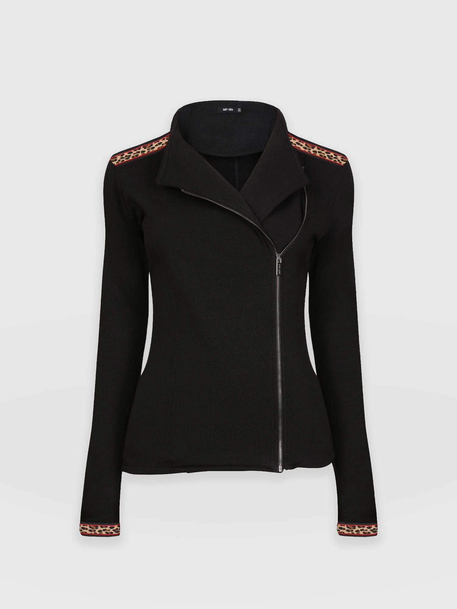 Cotton Biker Jacket - Leopard Trim - Image 7