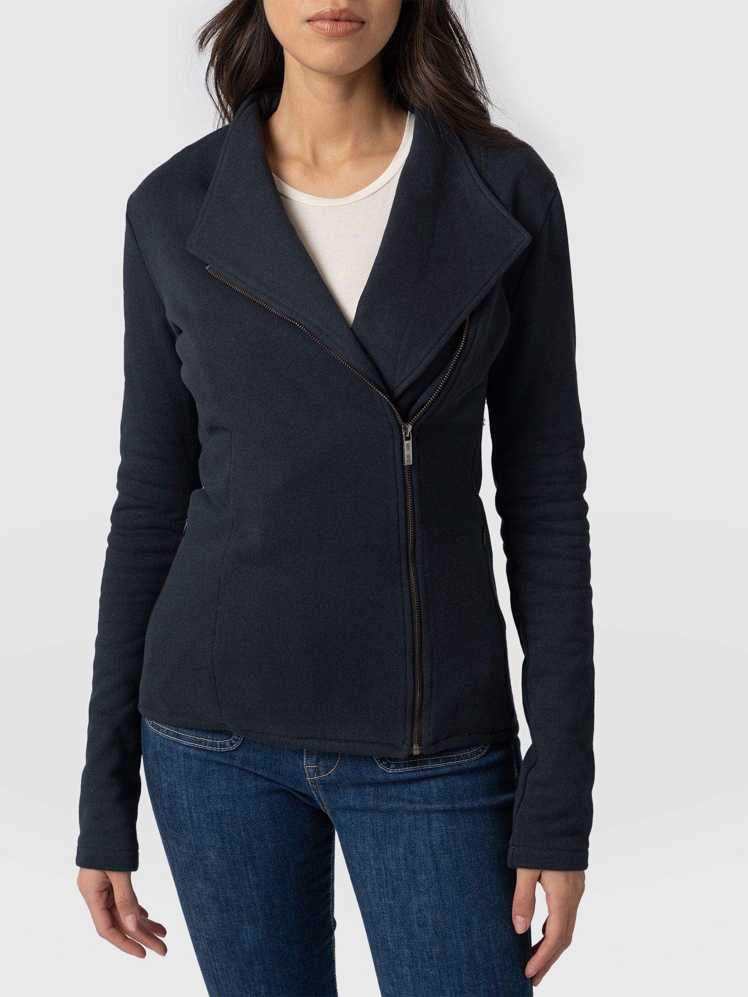 Cotton Biker Jacket - Navy - Image 3