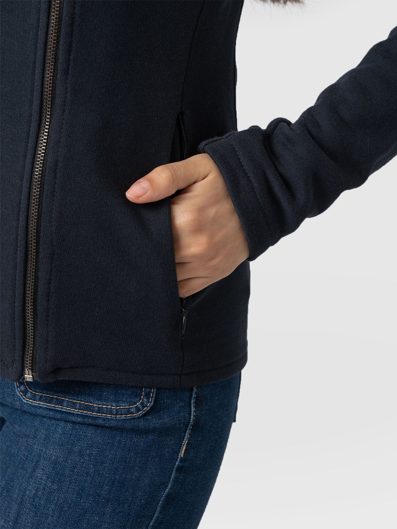 Cotton Biker Jacket - Navy - Image 5