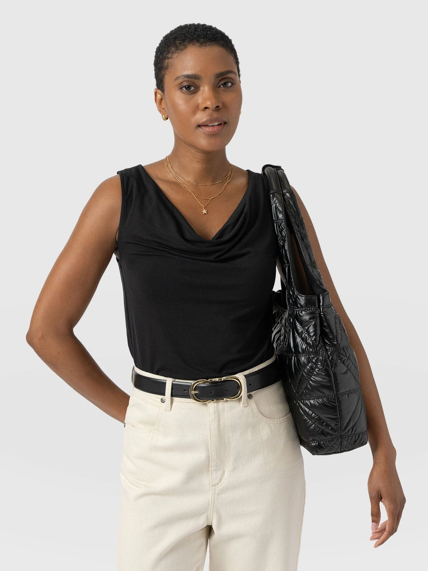 Cowl Neck Cami - Black - Image 4