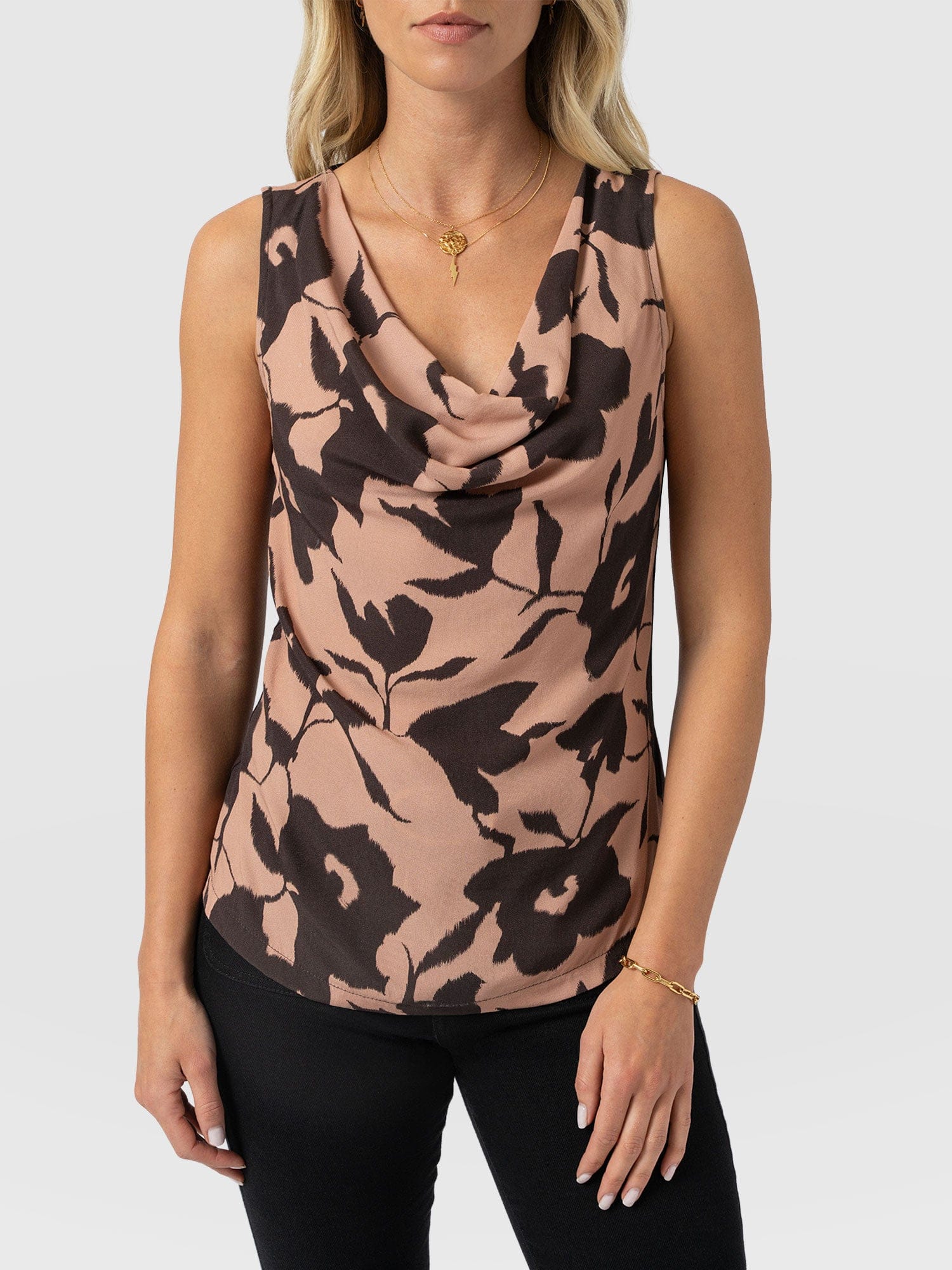 Cowl Neck Cami - Brown Floral - Image 4