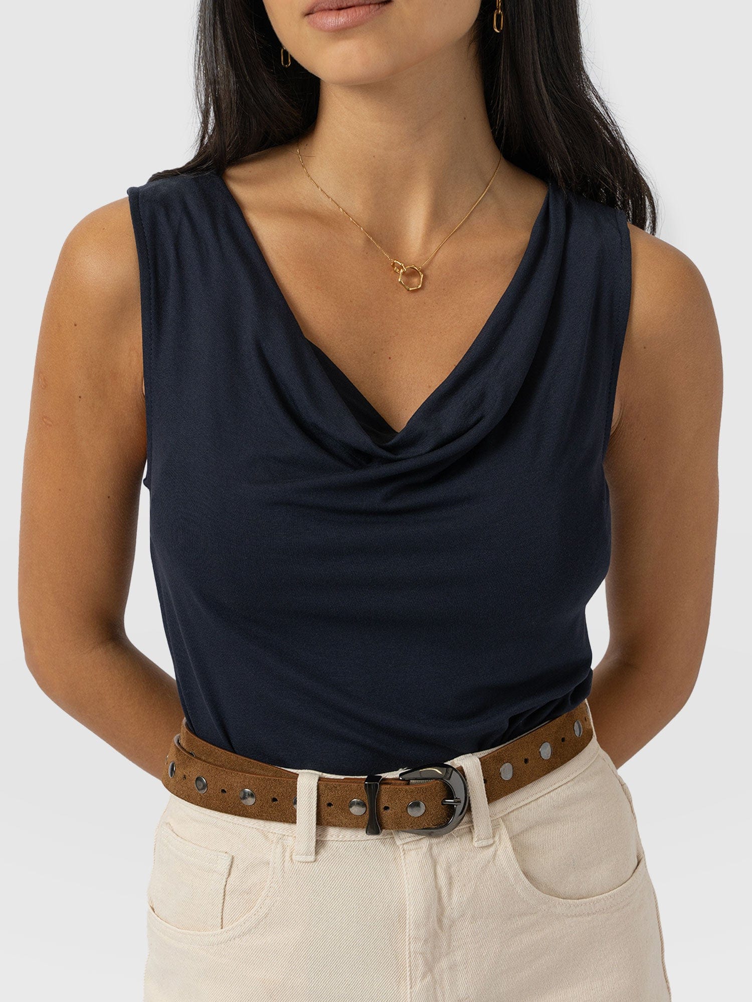 Cowl Neck Cami - Navy - Image 3