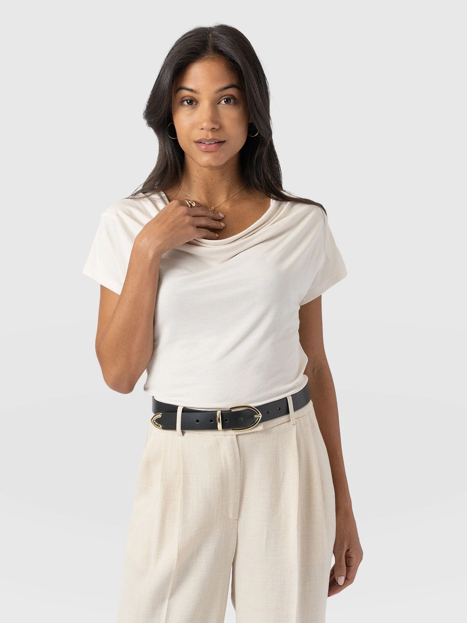 Cowl Neck Tee - Cream - Image 3