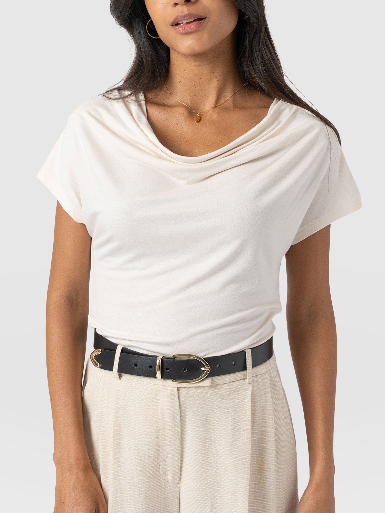 Cowl Neck Tee - Cream - Image 4