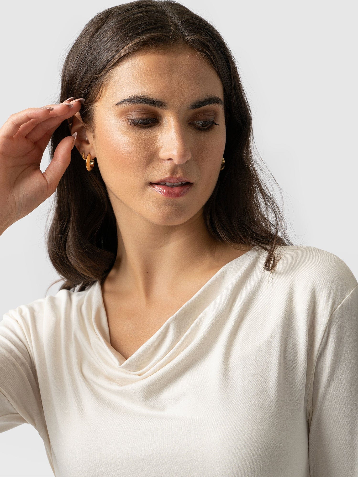 Cowl Neck Tee Long Sleeve - Cream - Image 4