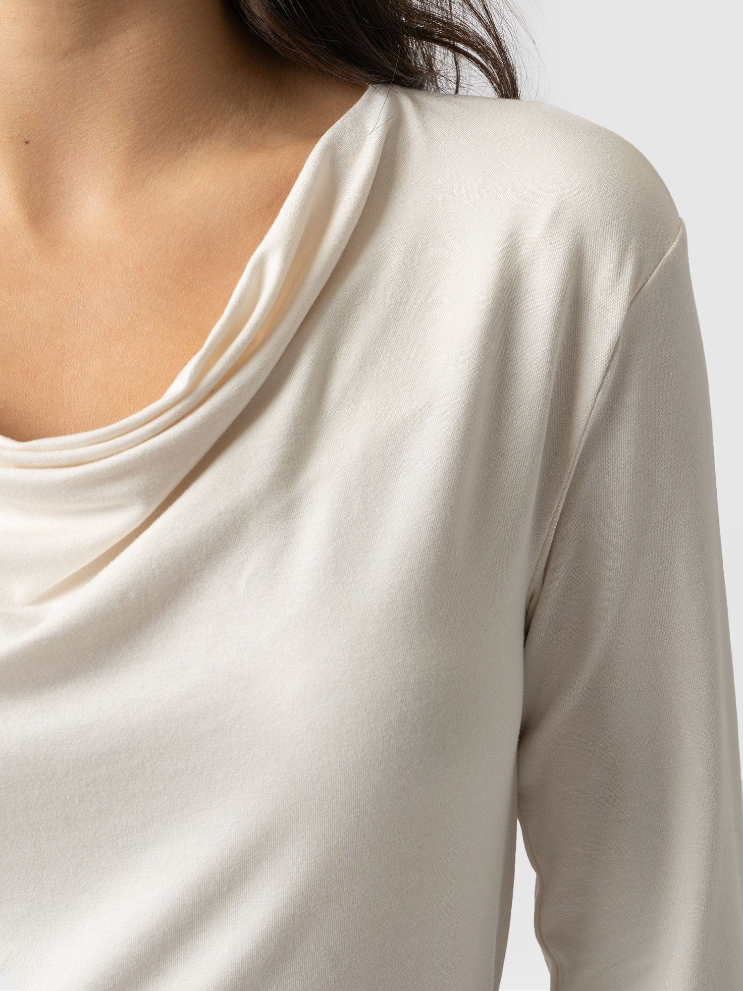 Cowl Neck Tee Long Sleeve - Cream - Image 5
