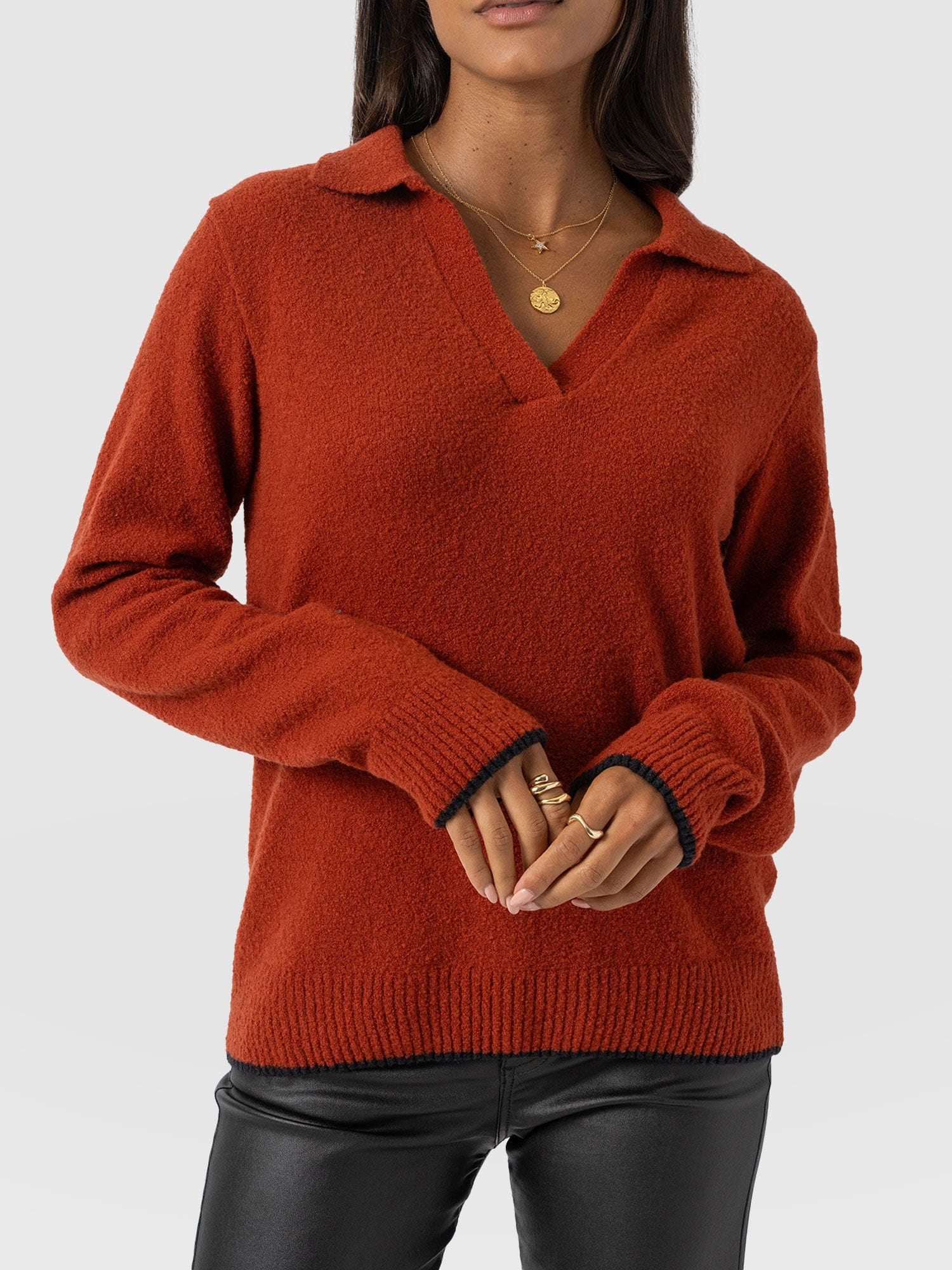 Delphi Polo Knit - Burnt Orange - Image 3