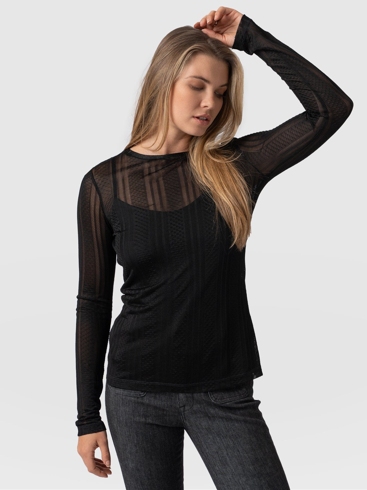 Demi Lace Long Sleeve Tee - Black - Image 3