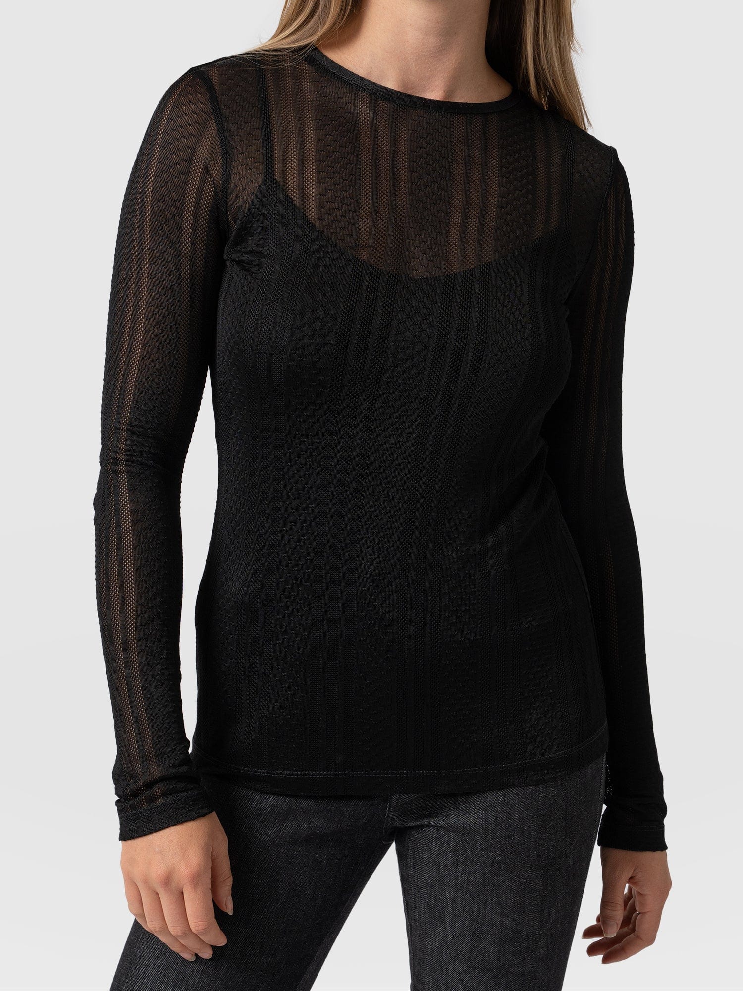 Demi Lace Long Sleeve Tee - Black - Image 4