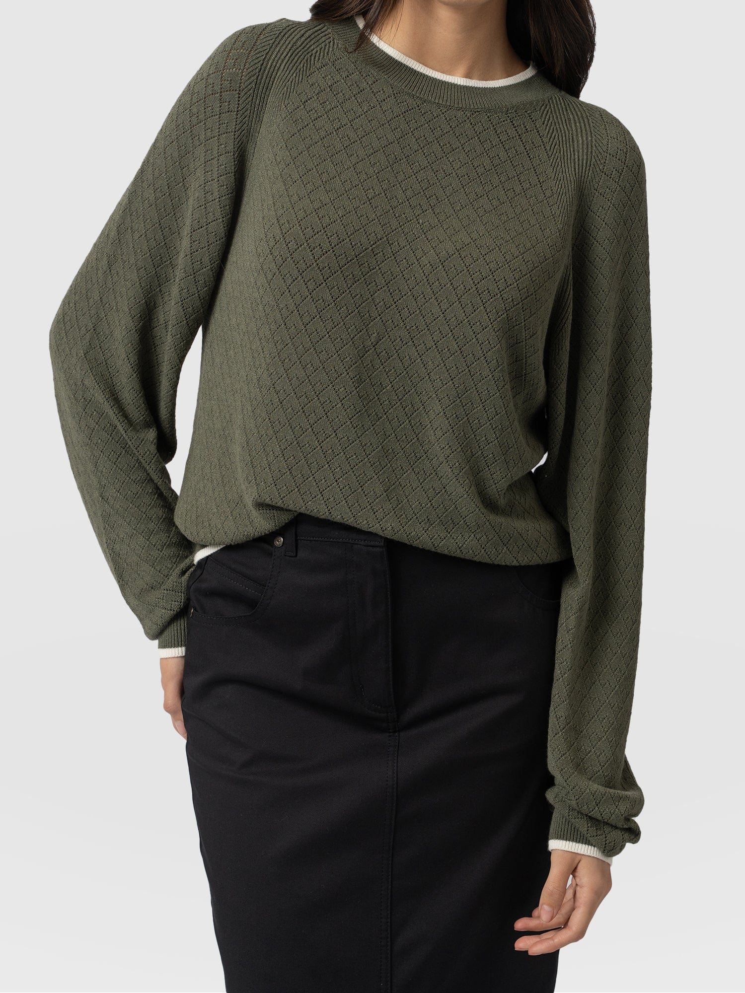 Diamond Knit Jumper - Khaki - Image 3