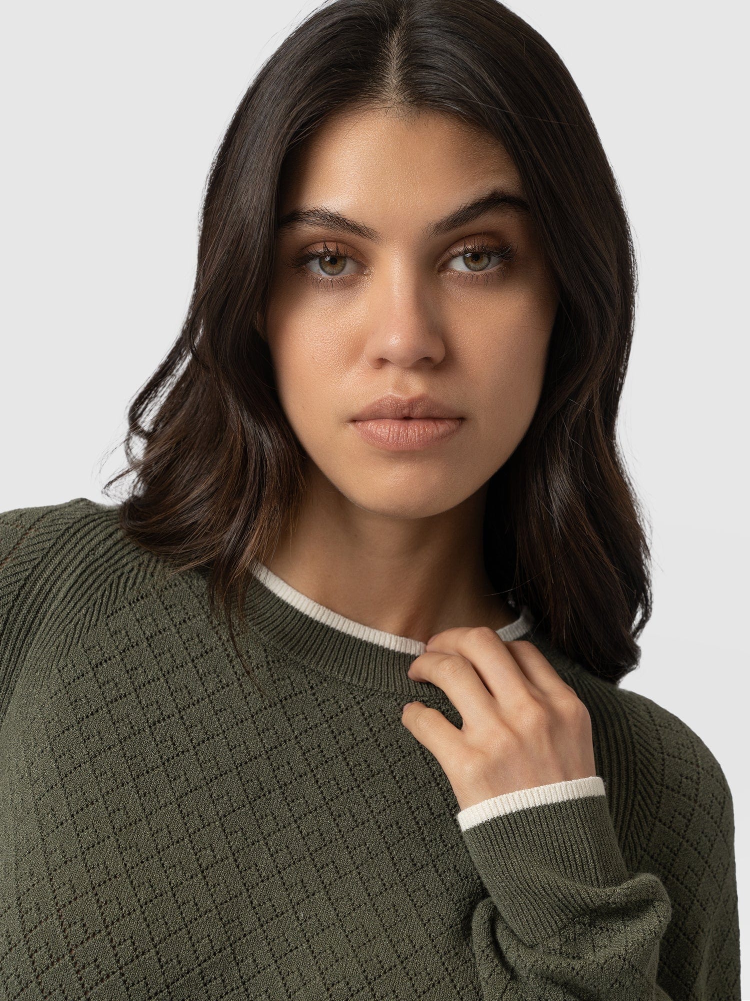 Diamond Knit Jumper - Khaki - Image 4