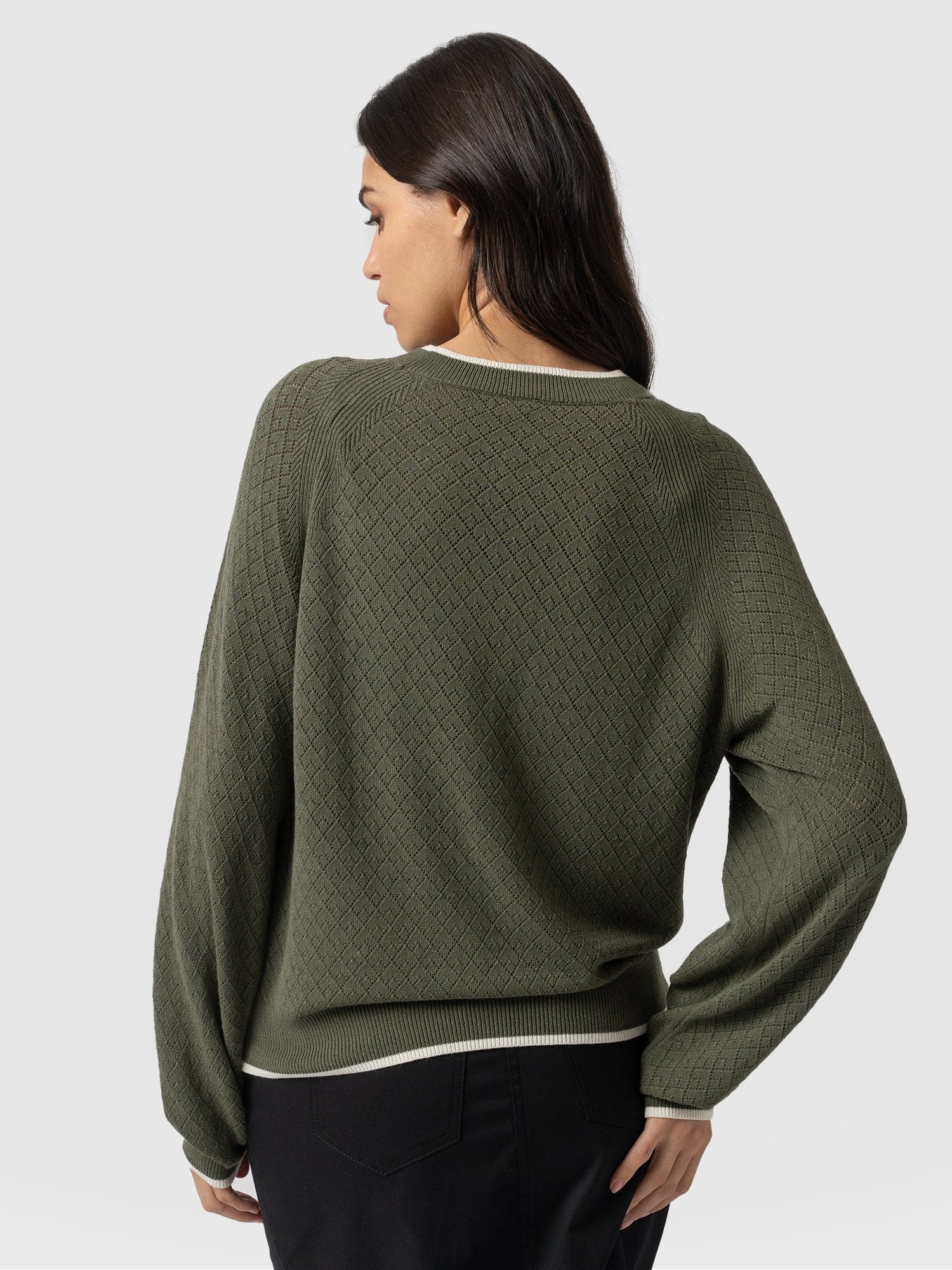 Diamond Knit Jumper - Khaki - Image 5