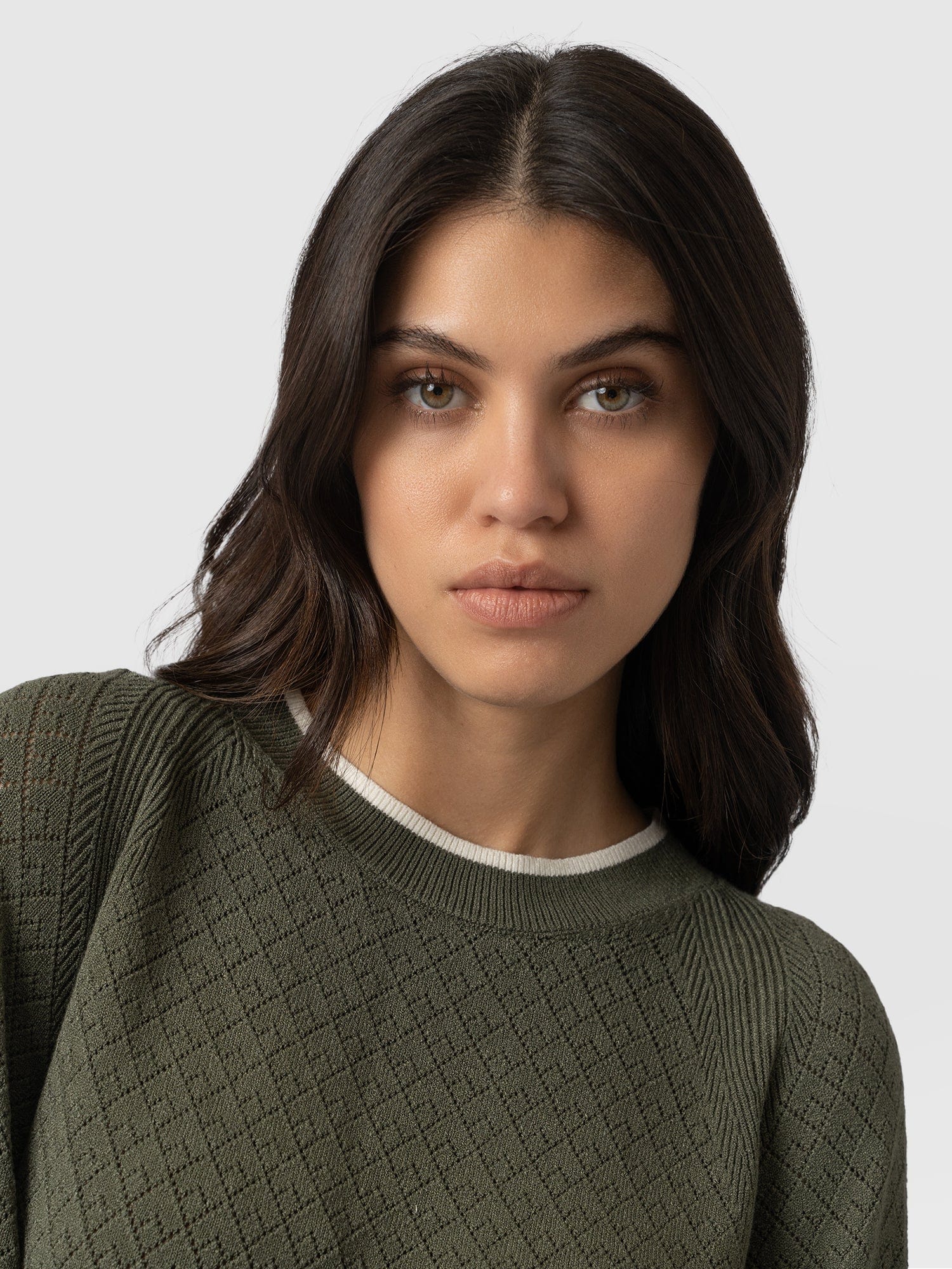 Diamond Knit Jumper - Khaki - Image 6
