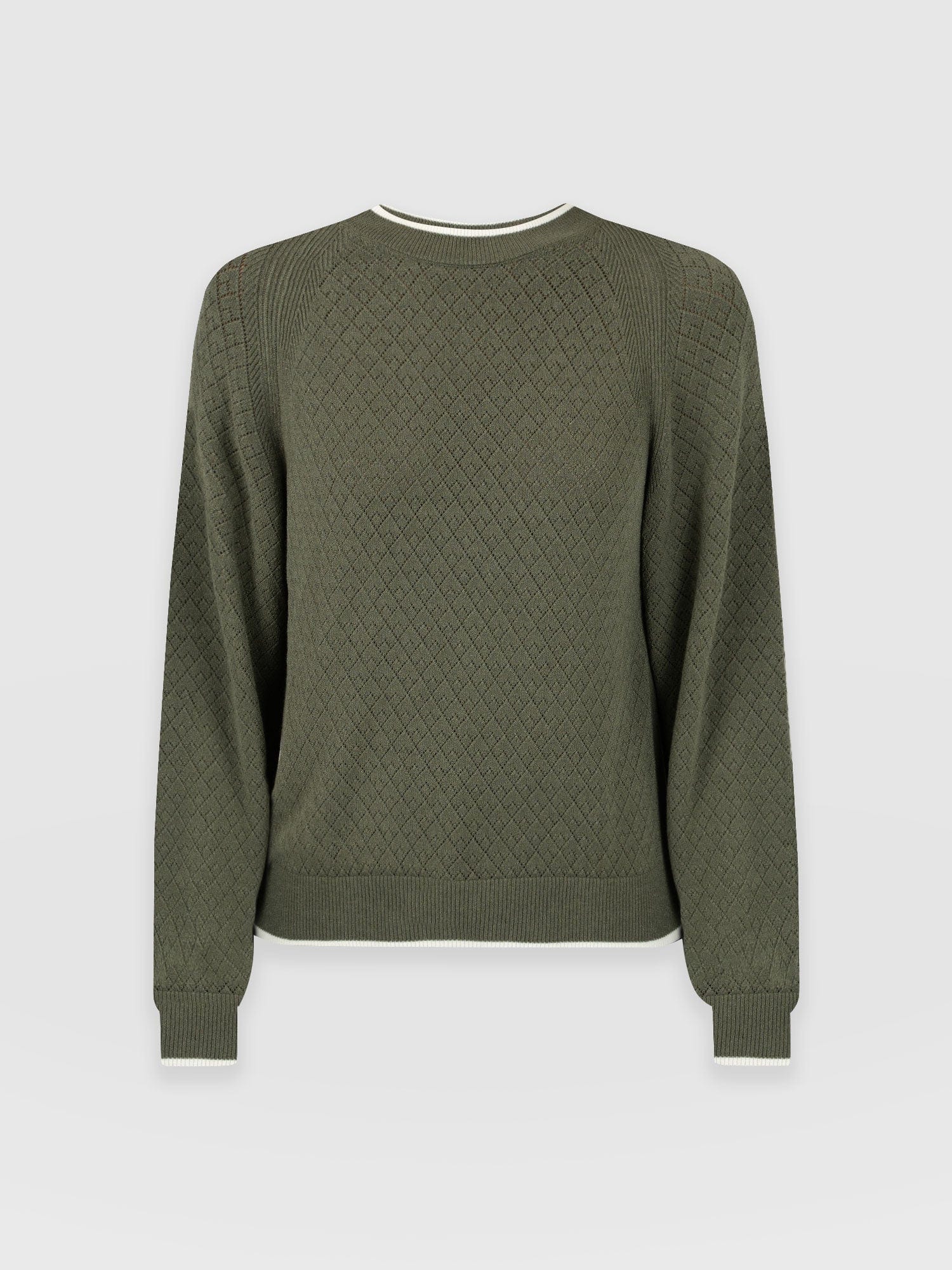 Diamond Knit Jumper - Khaki - Image 7