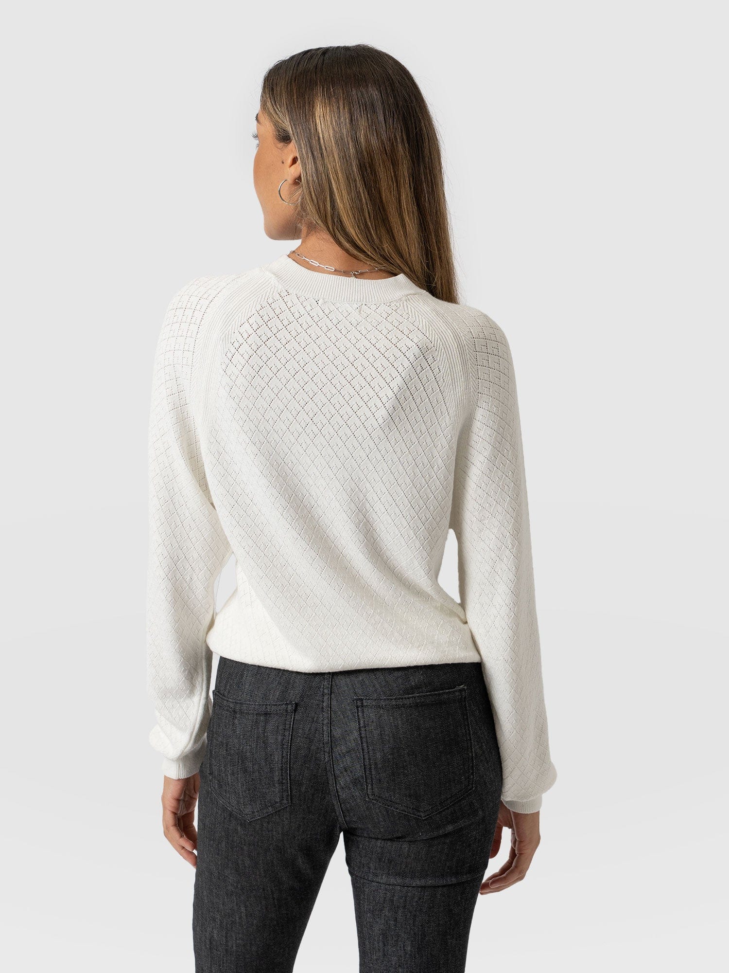 Diamond Knit Jumper - White - Image 6