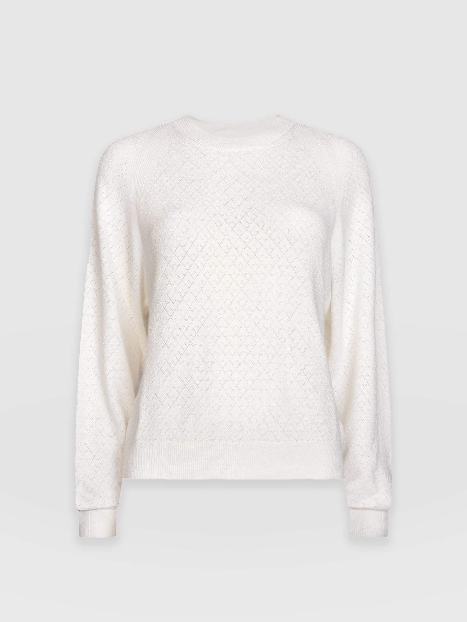 Diamond Knit Jumper - White - Image 7