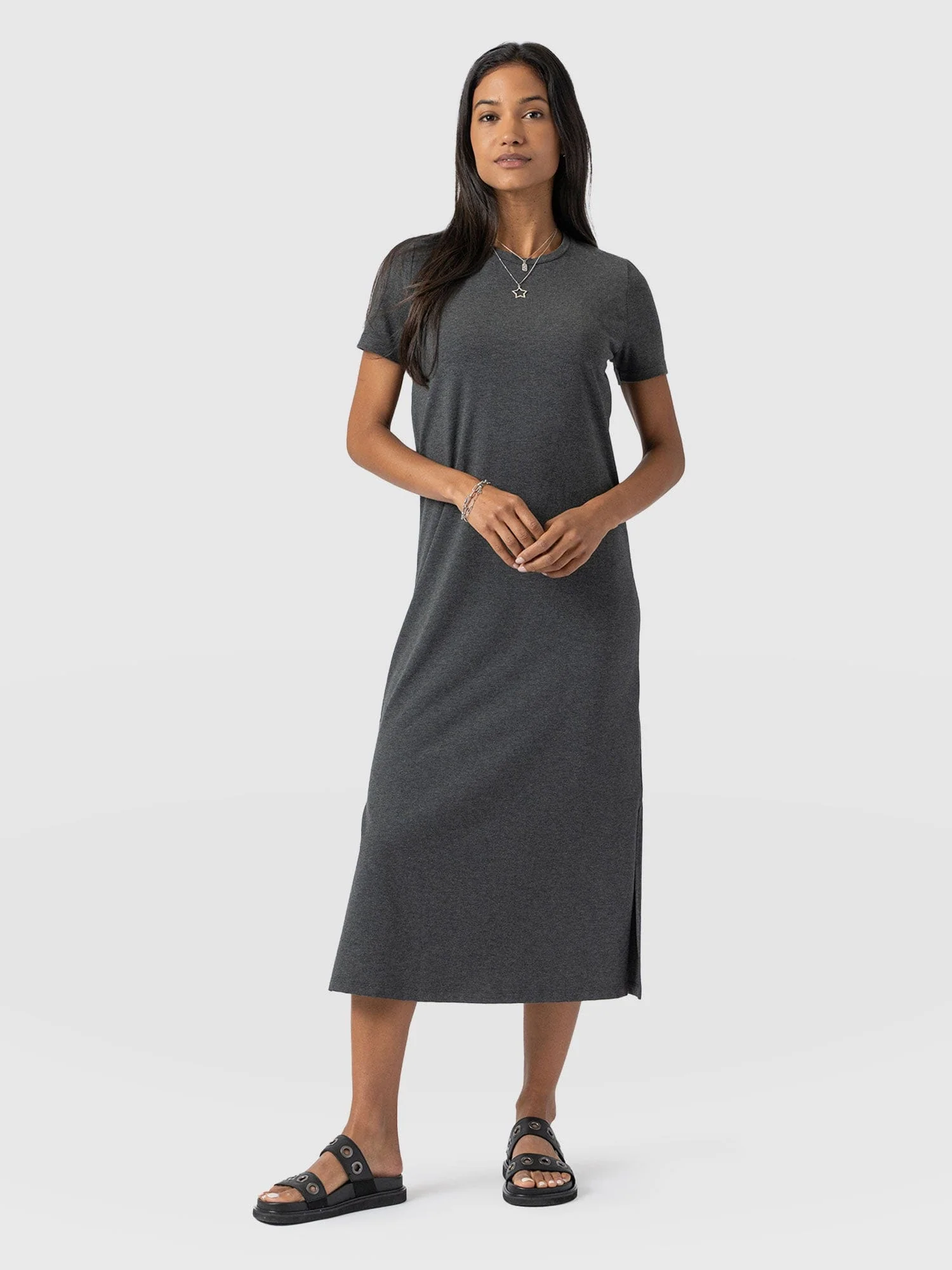 Easy T-Shirt Midi Dress - Charcoal - Image 3