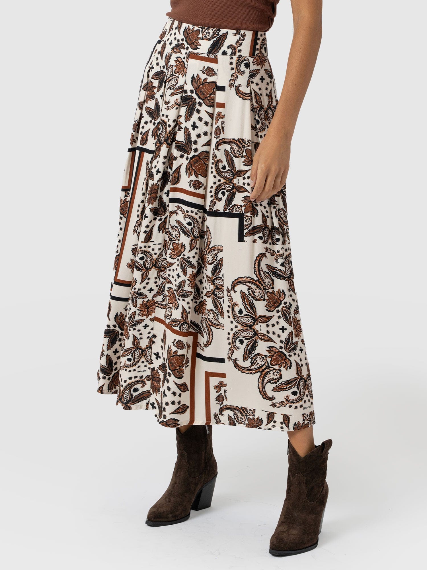 Eliza Pleated Skirt - Cream Paisley - Image 3