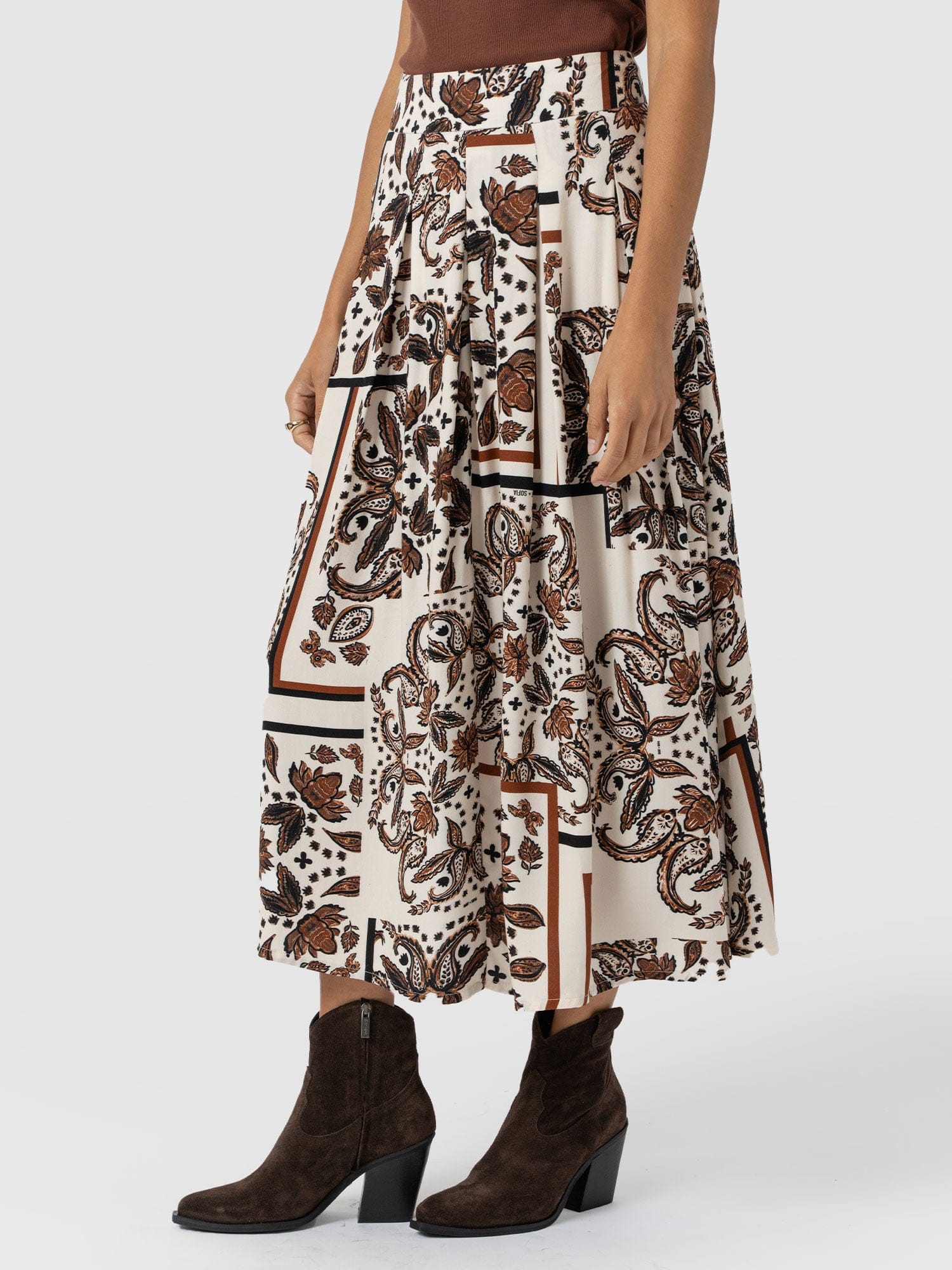 Eliza Pleated Skirt - Cream Paisley - Image 4