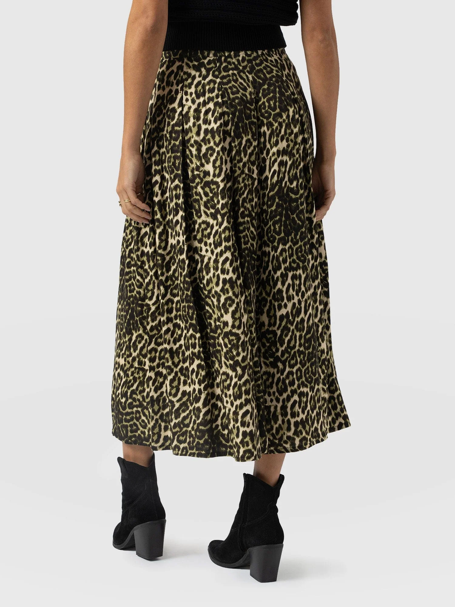 Eliza Pleated Skirt - Green Leopard - Image 6