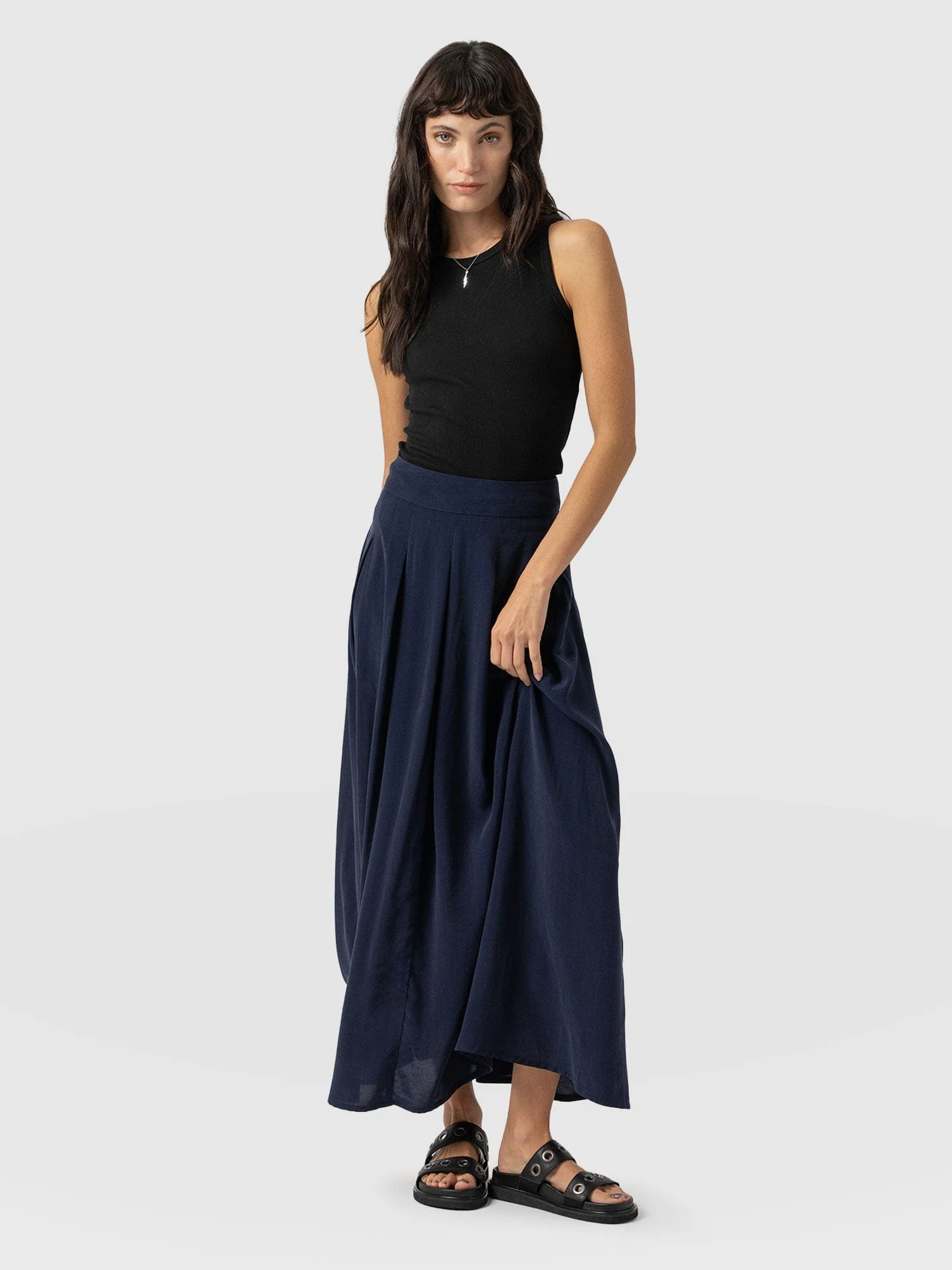 Eliza Pleated Skirt - Navy - Image 3