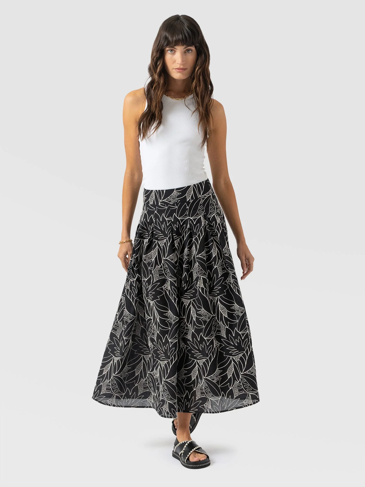 Eliza Pleated Skirt - Black Embroidered - Image 2