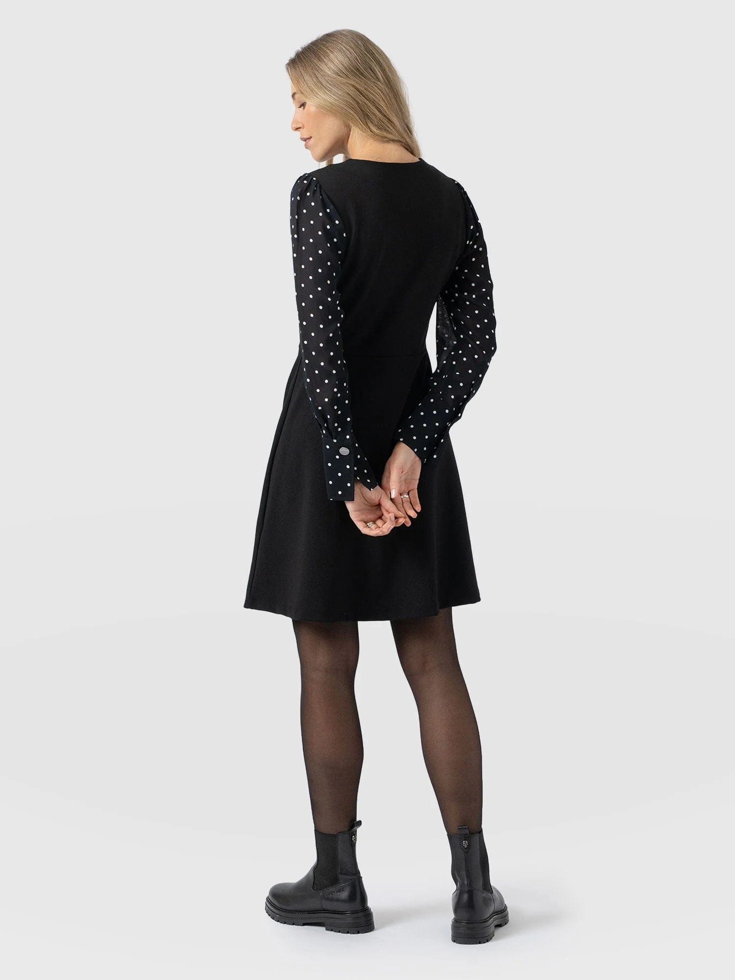 Ella Fit & Flare Dress - Black Polka Dot - Image 6