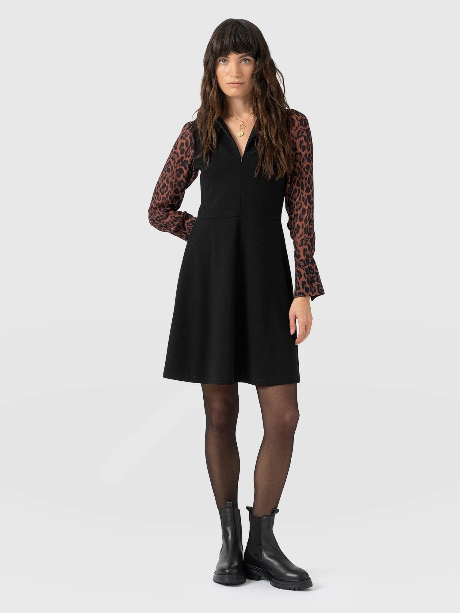 Ella Fit & Flare Dress - Brown Leopard - Image 3