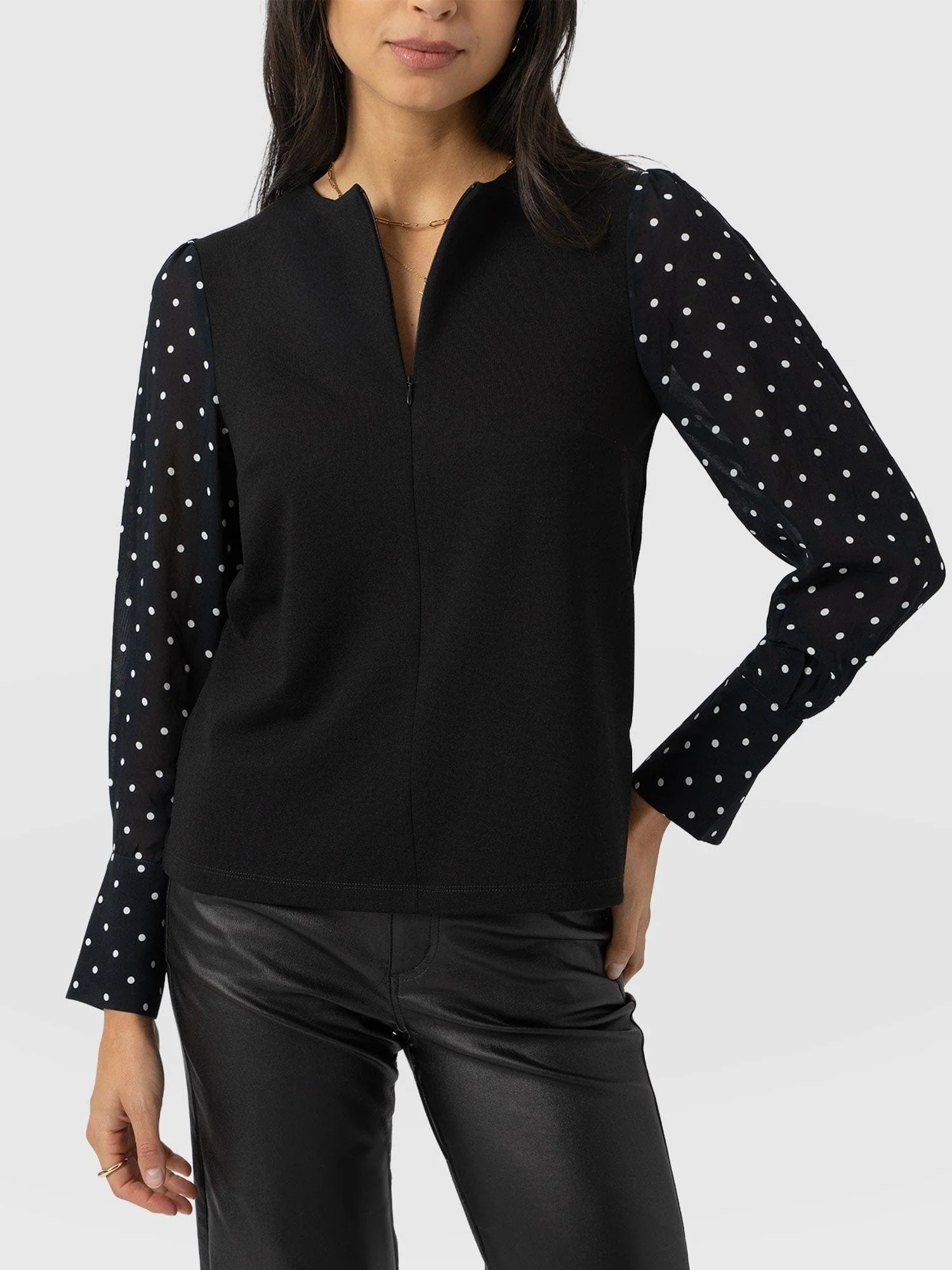 Ella Zip Up Top - Black Polka Dot - Image 3