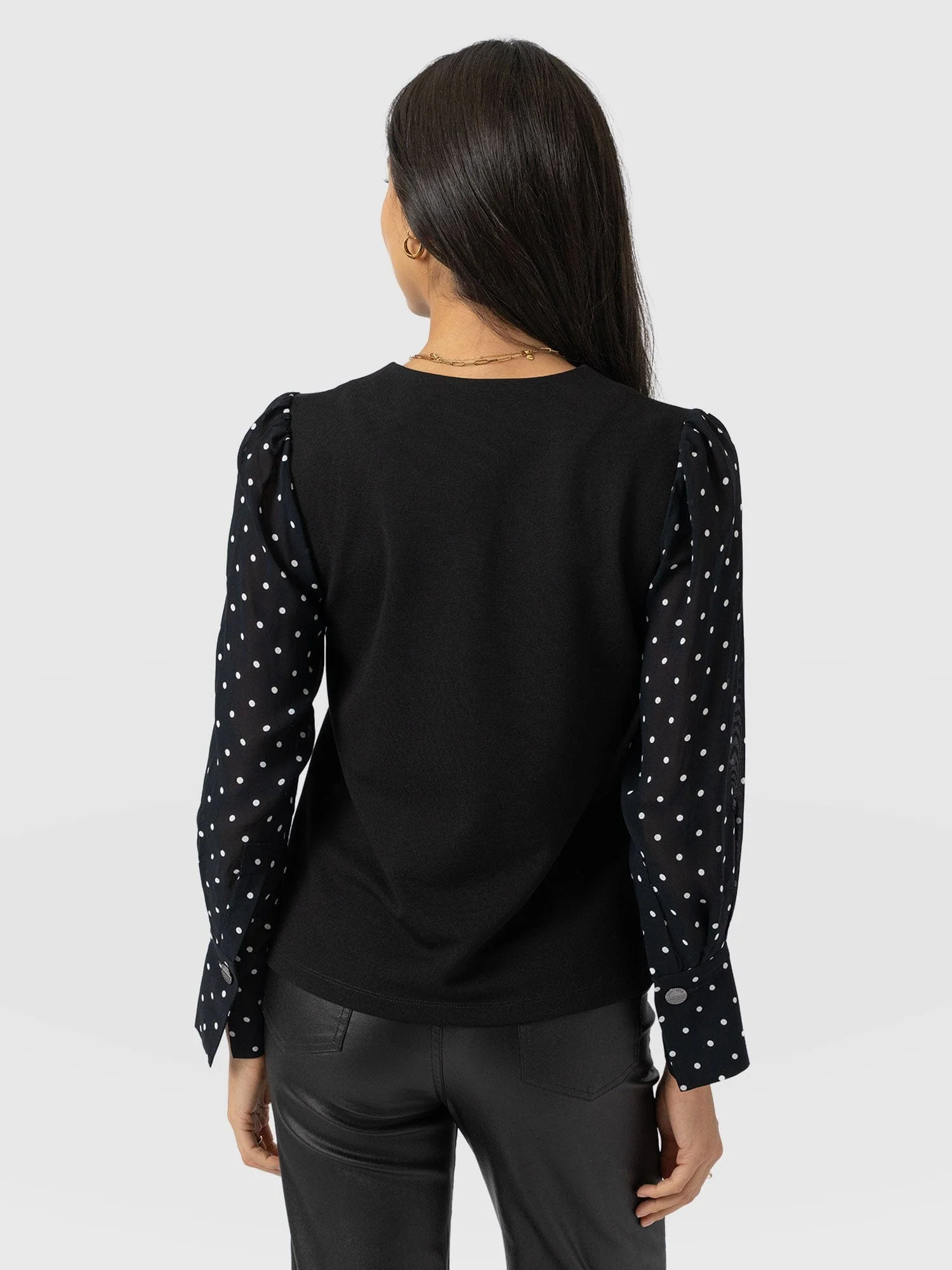 Ella Zip Up Top - Black Polka Dot - Image 6