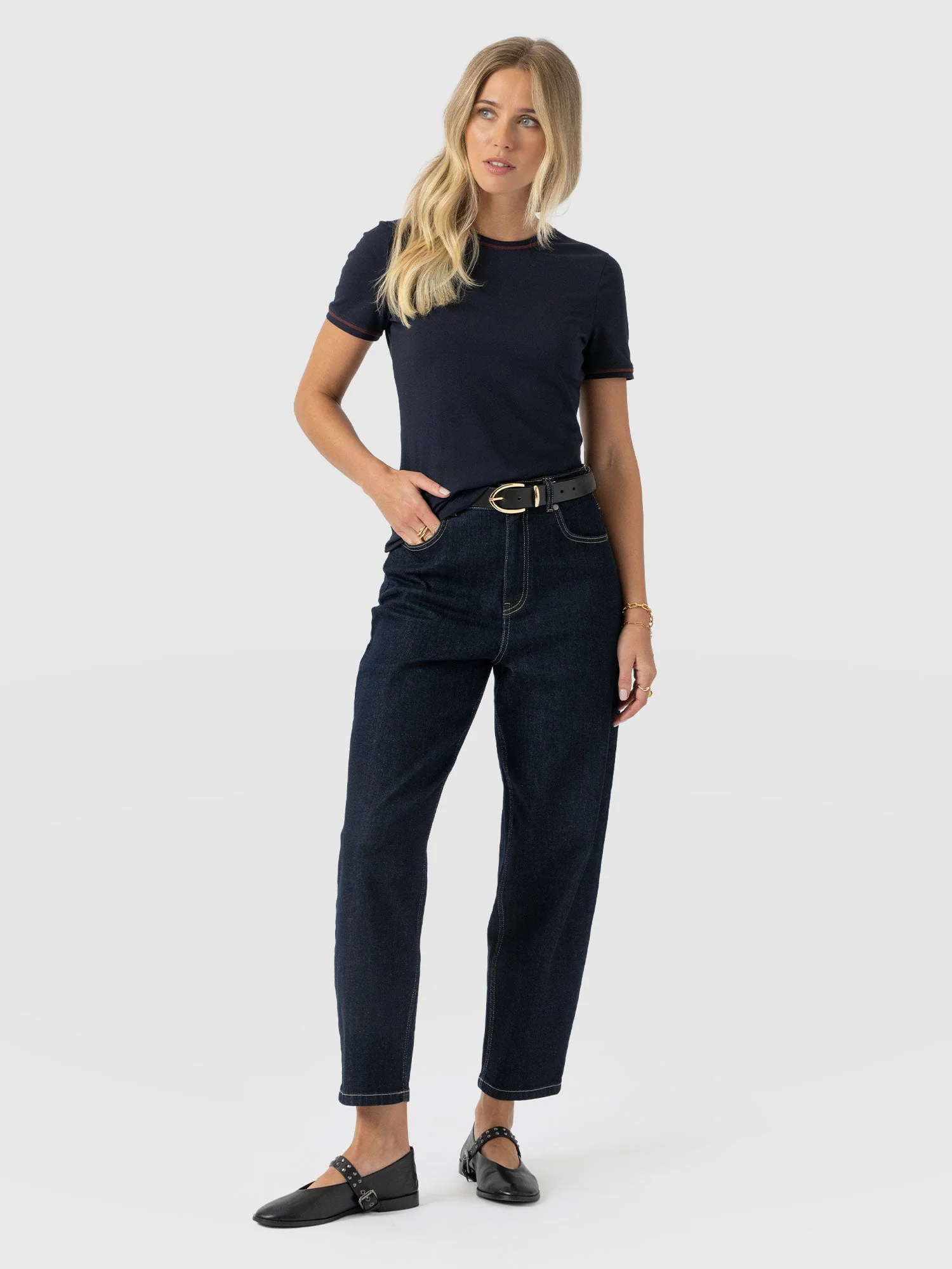 Ellen Piping Tee - Navy - Image 3