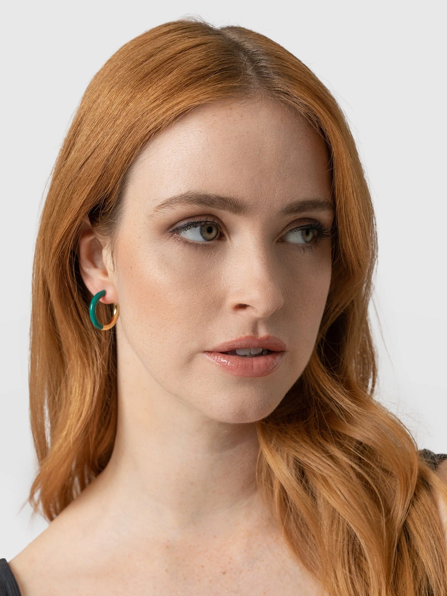 Gold Enamel Hoop Earrings - Gold/Green - Image 3