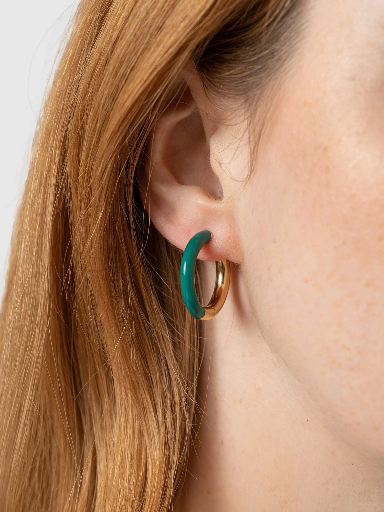 Gold Enamel Hoop Earrings - Gold/Green - Image 4