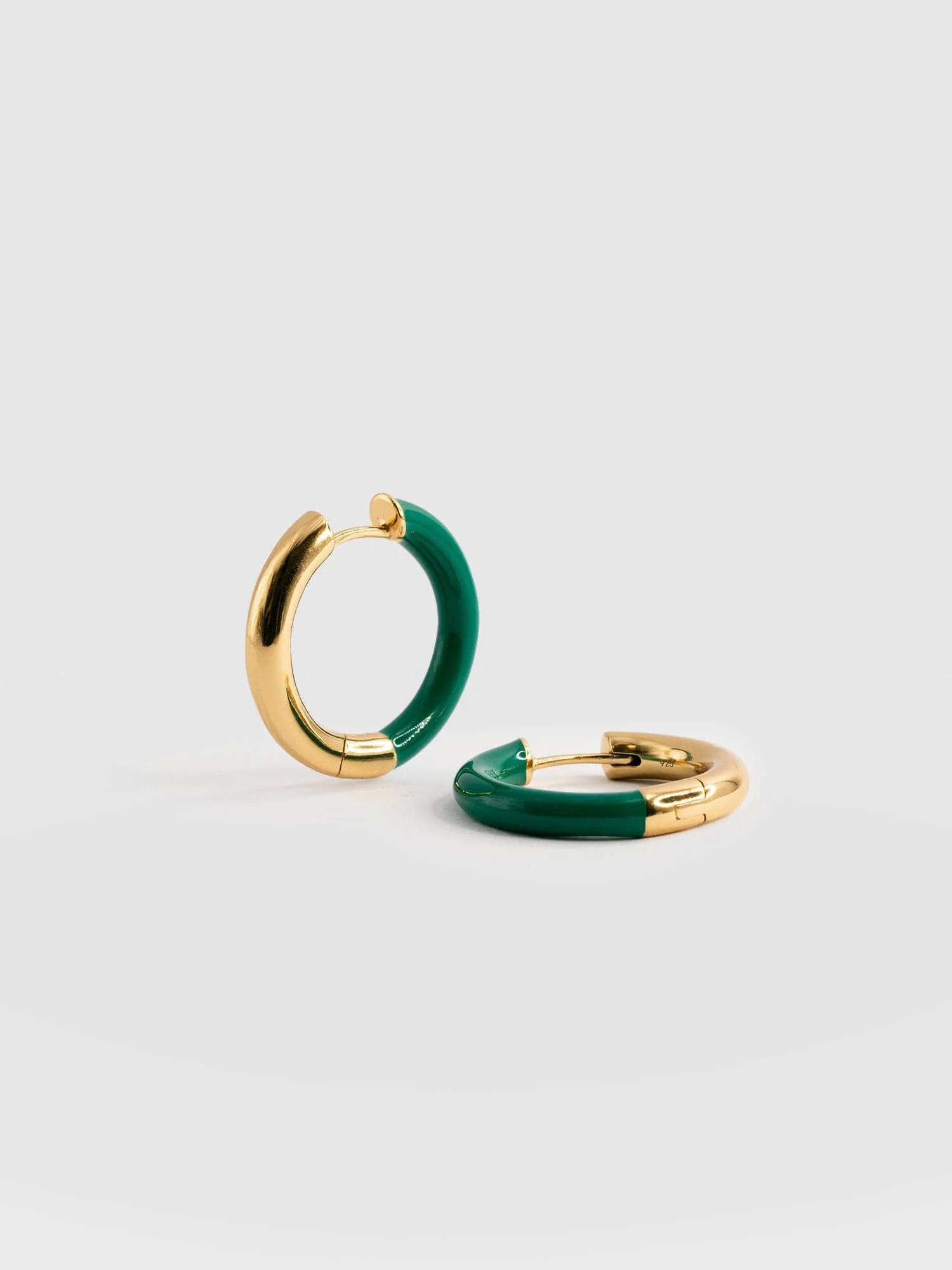 Gold Enamel Hoop Earrings - Gold/Green - Image 5