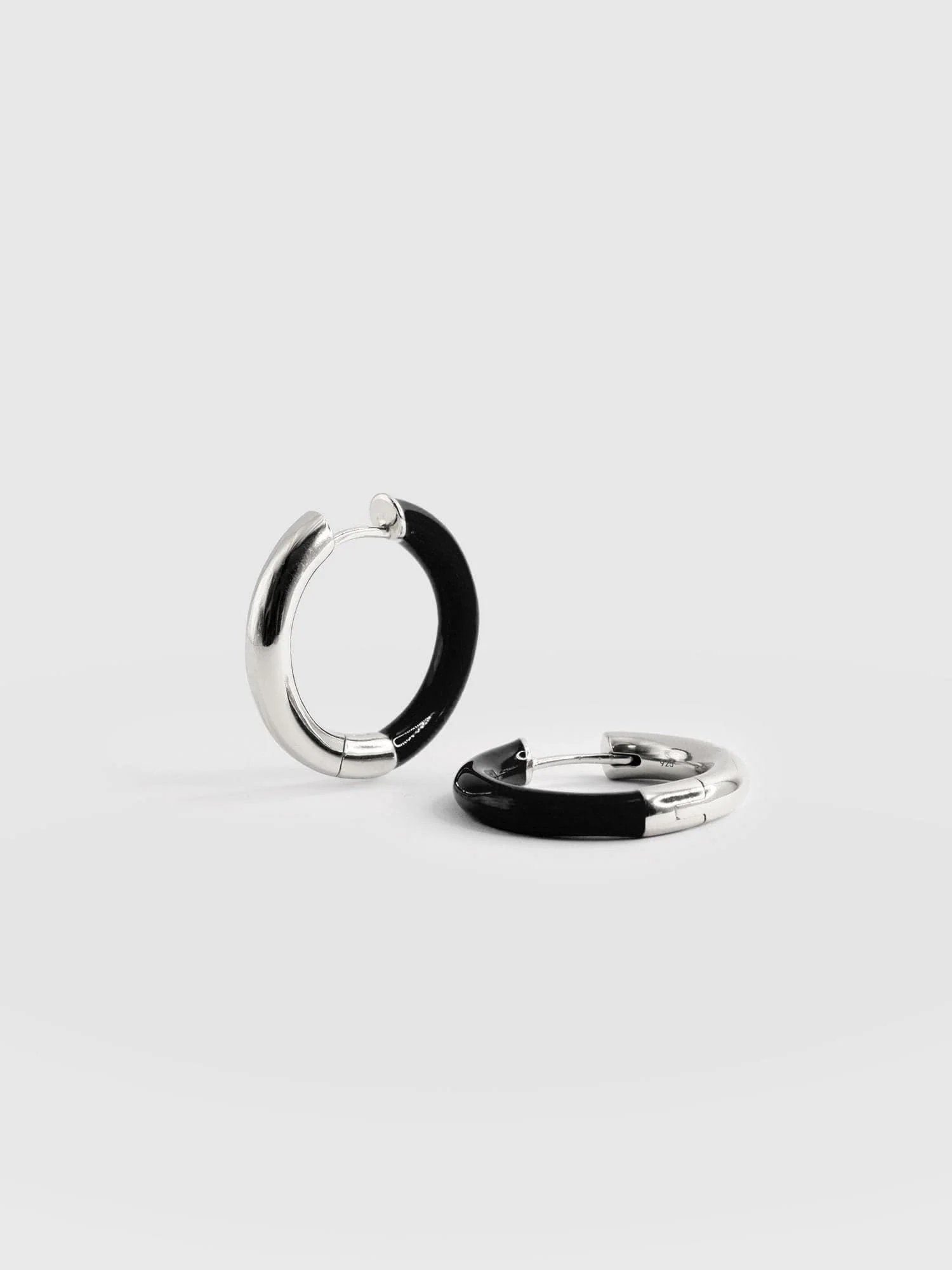 Enamel Hoop Earrings - Silver/Black - Image 5