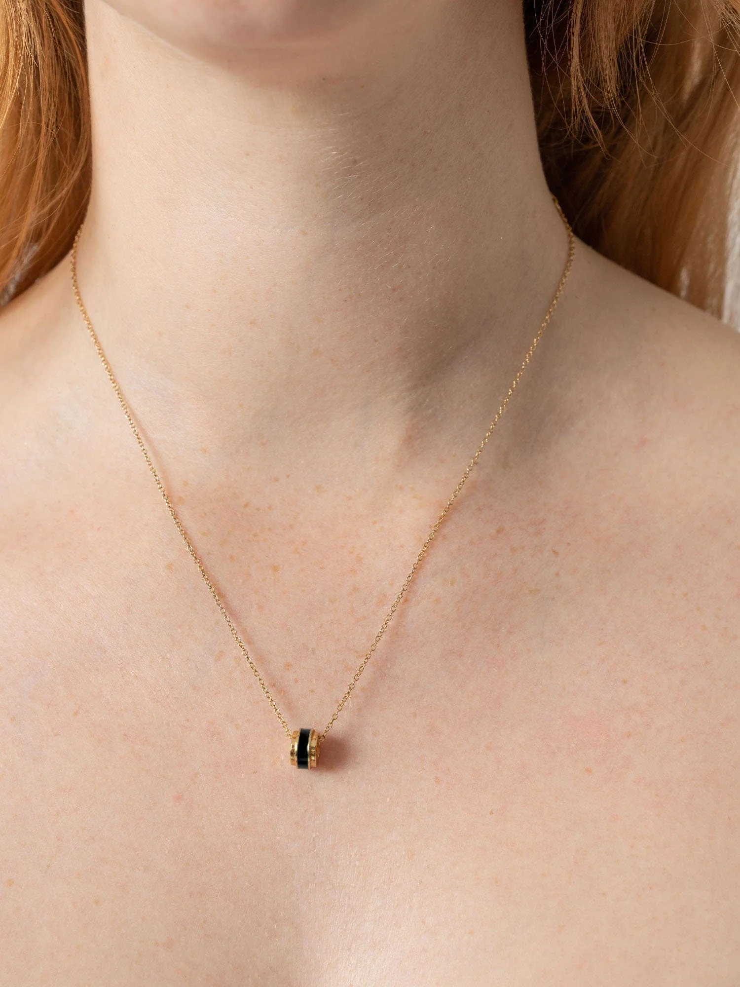 Enamel Stripe Charm Necklace - Gold/Black - Image 4