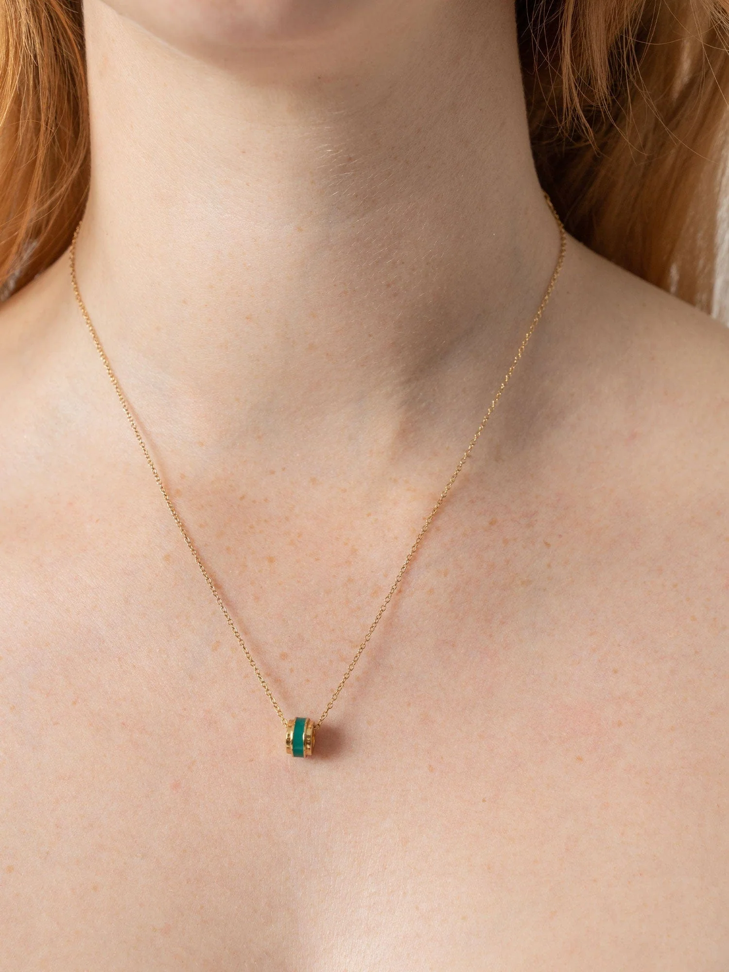 Enamel Stripe Charm Necklace - Gold/Green - Image 4