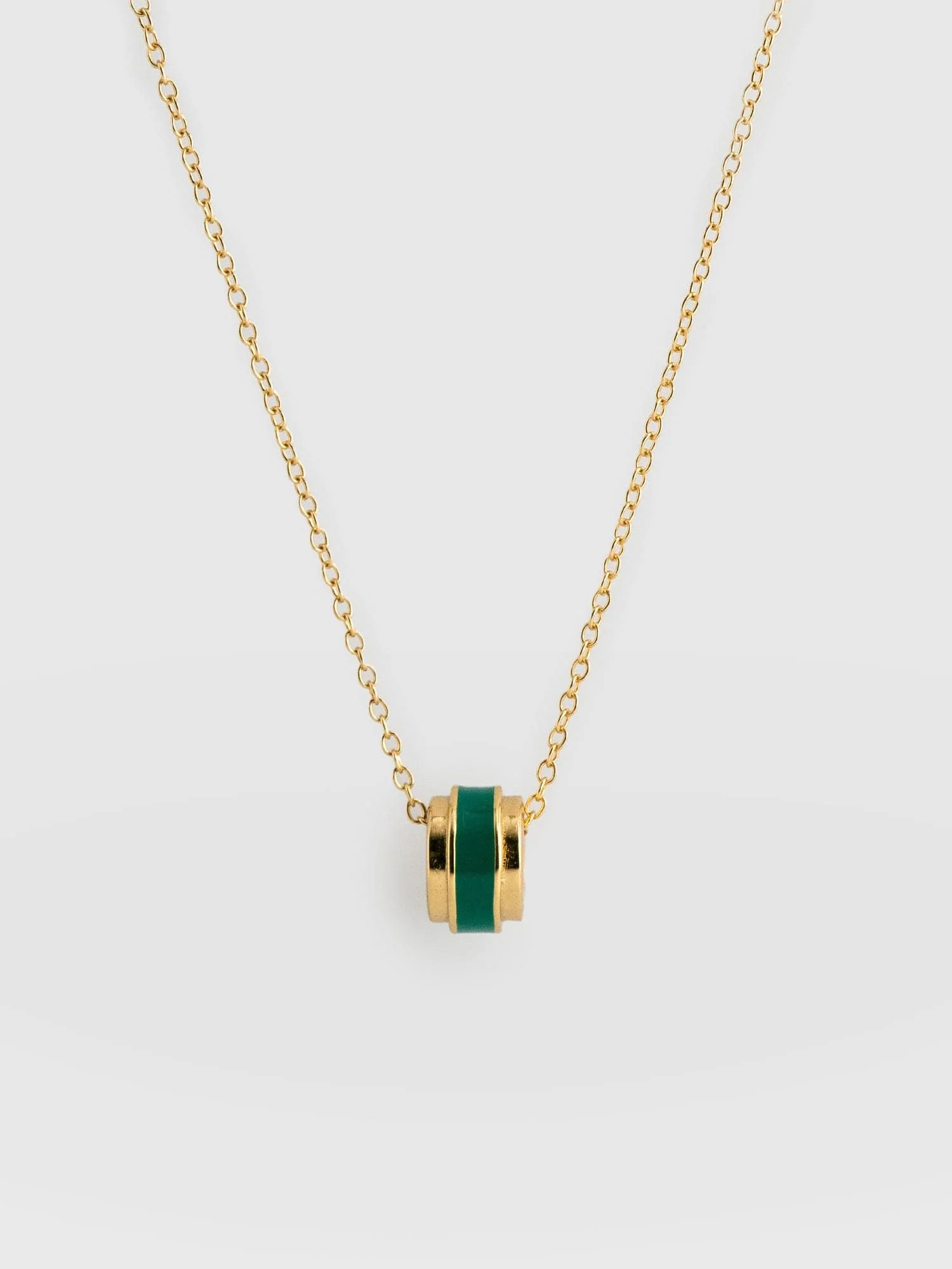Enamel Stripe Charm Necklace - Gold/Green - Image 5