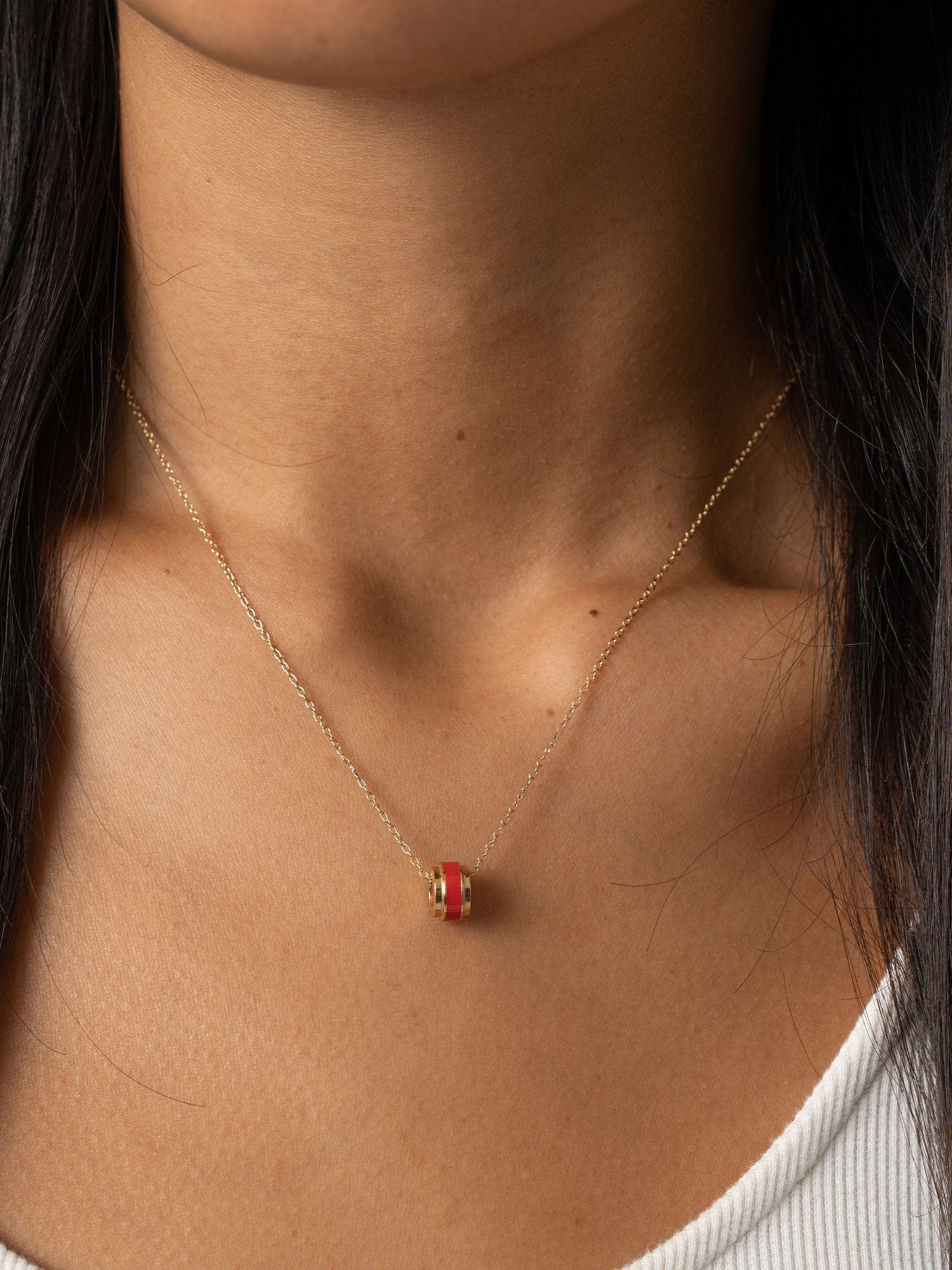 Enamel Stripe Charm Necklace - Gold/Red - Image 4