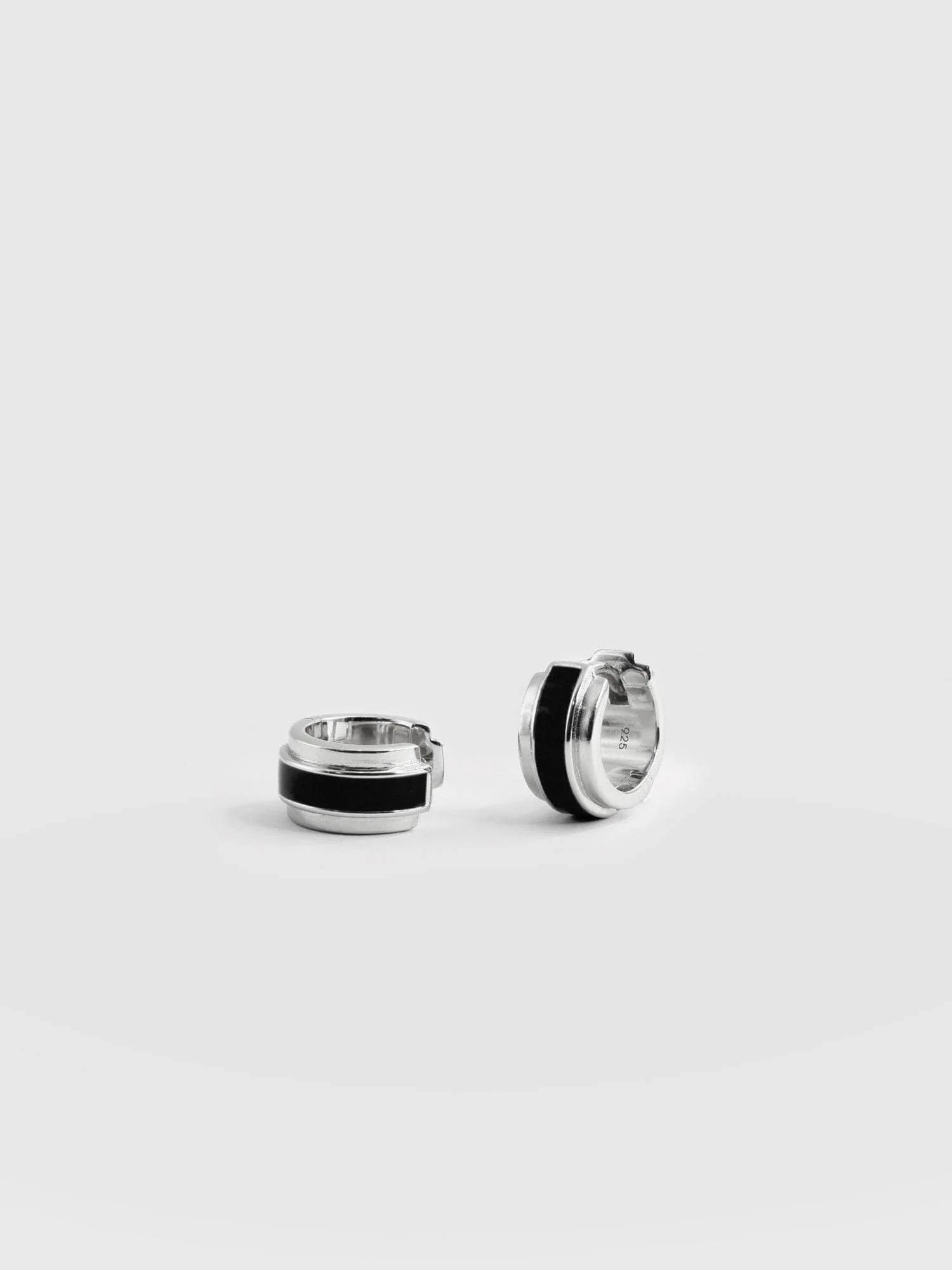 Enamel Stripe Huggie Earrings - Silver/Black - Image 5