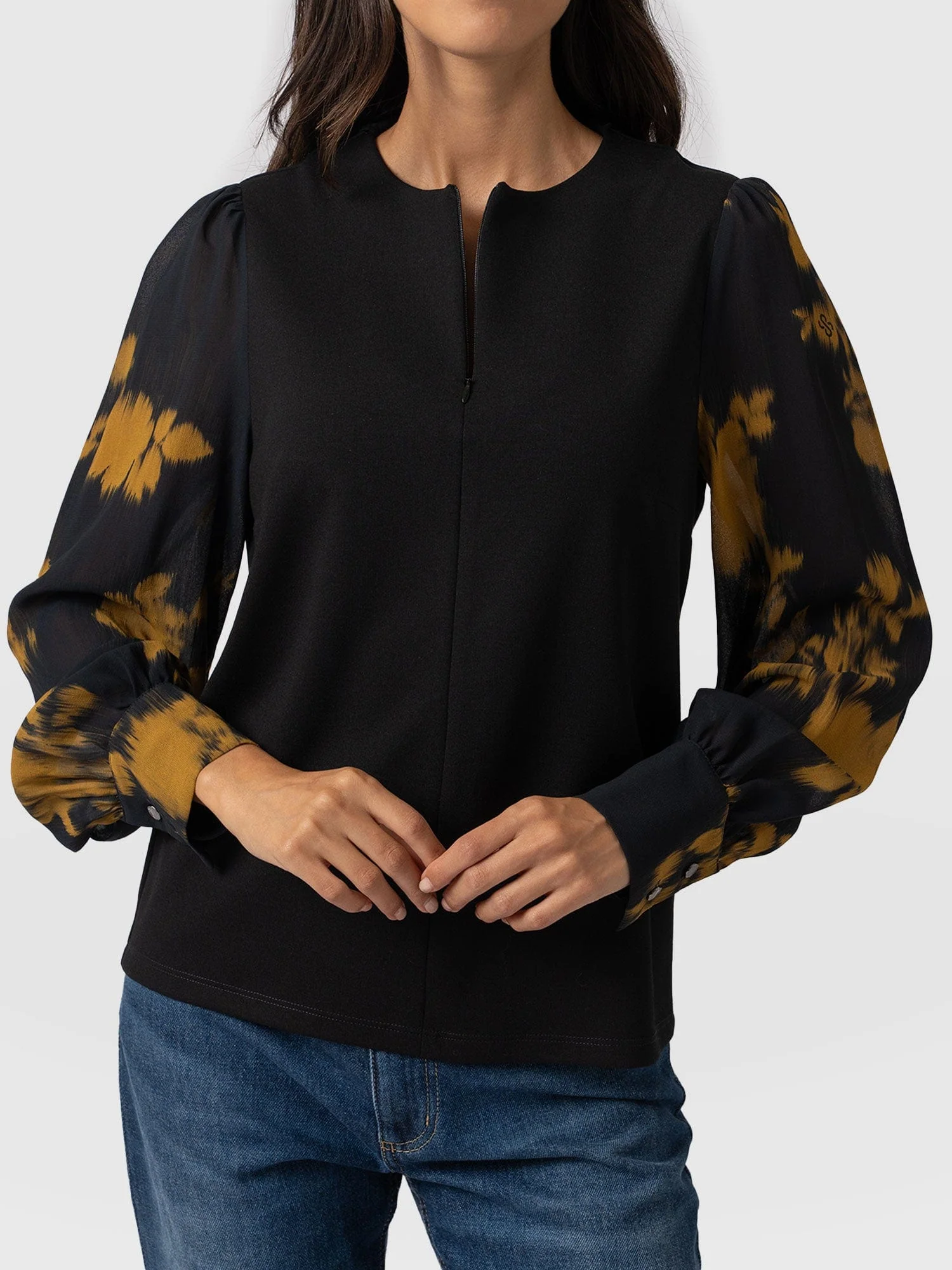 Esme Zip Up Top - Yellow Fade Floral - Image 3
