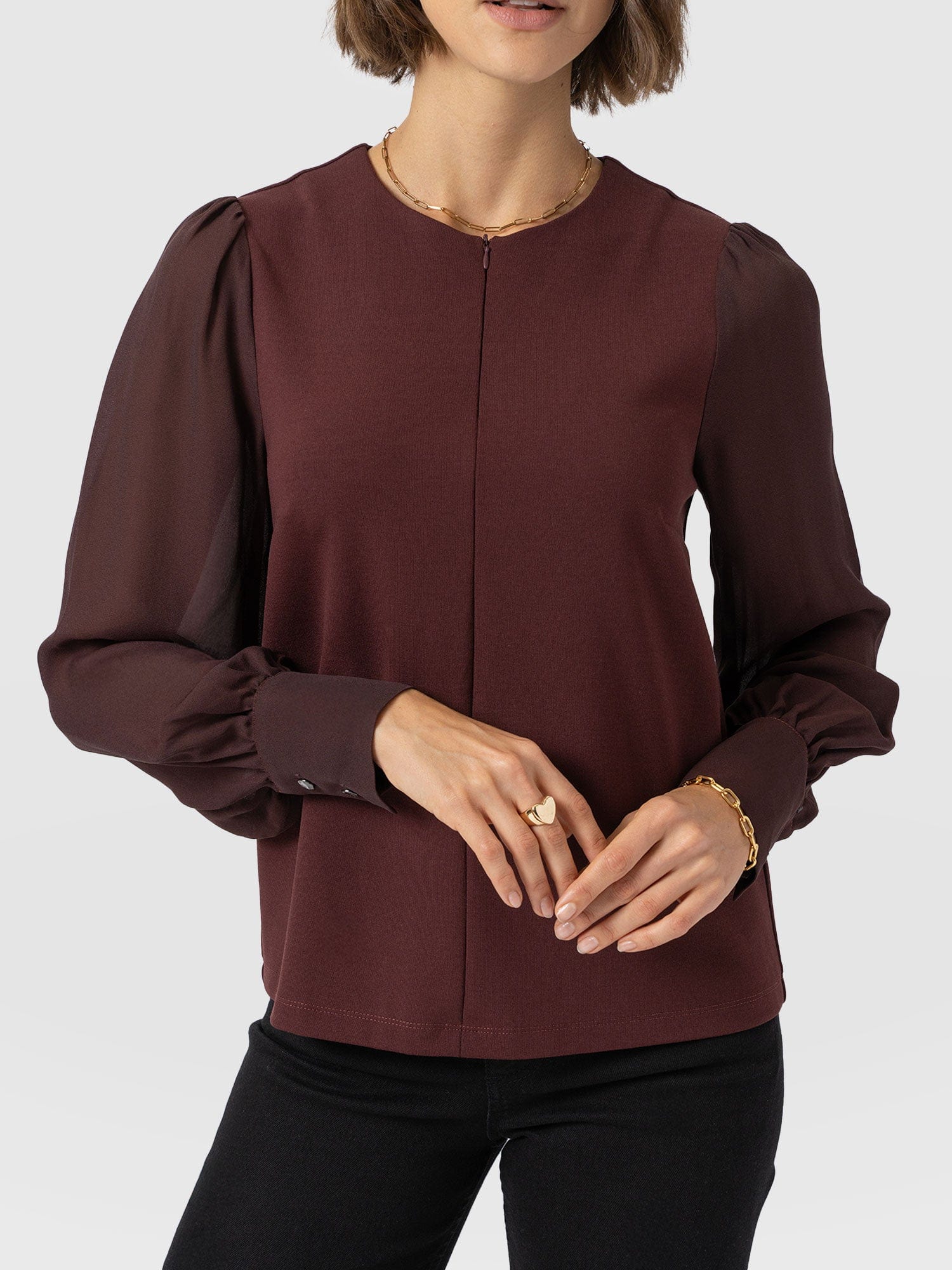Esme Zip Up Top - Maroon - Image 3