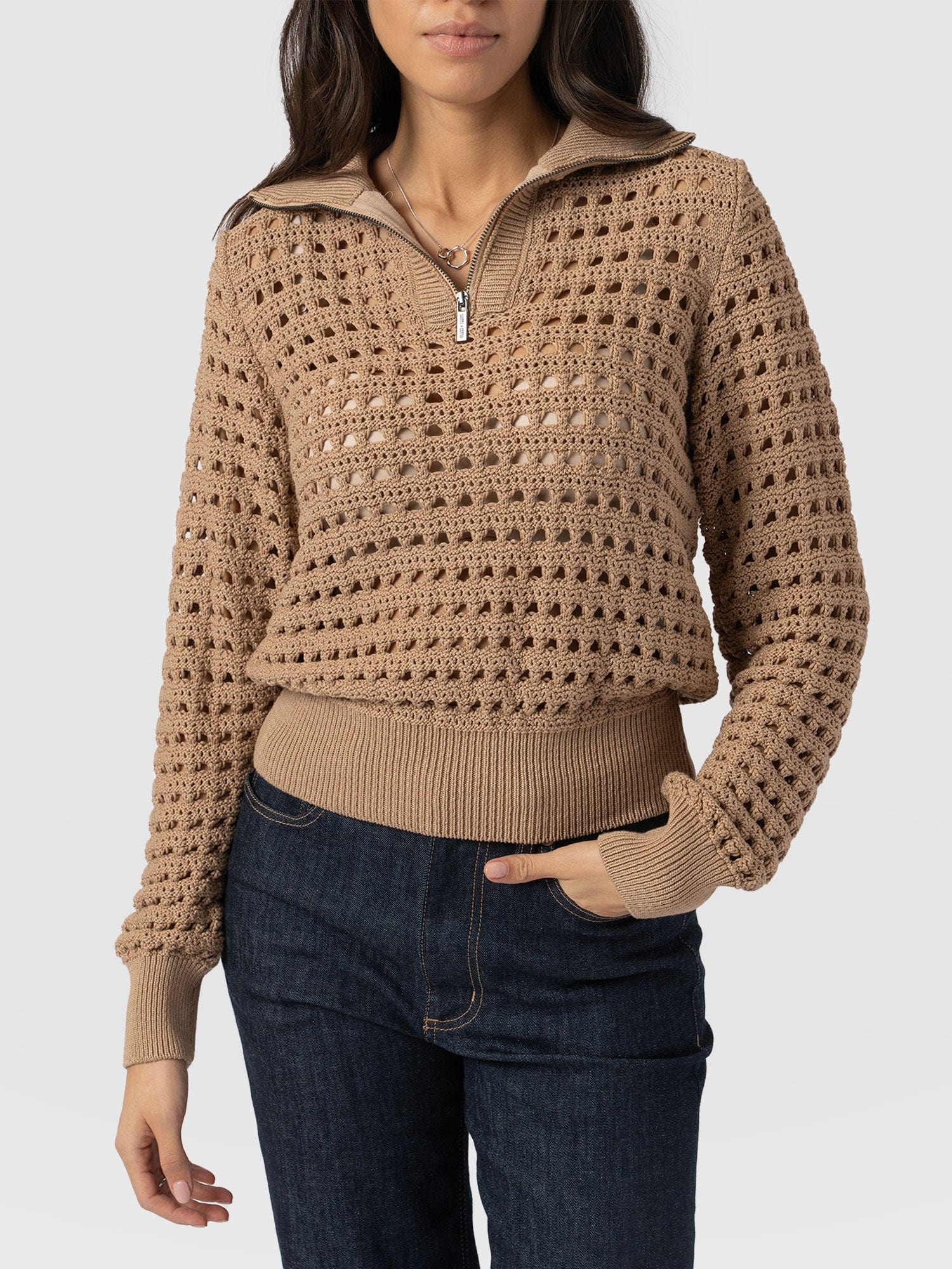 Ester Quarter Zip Knit - Camel - Image 5