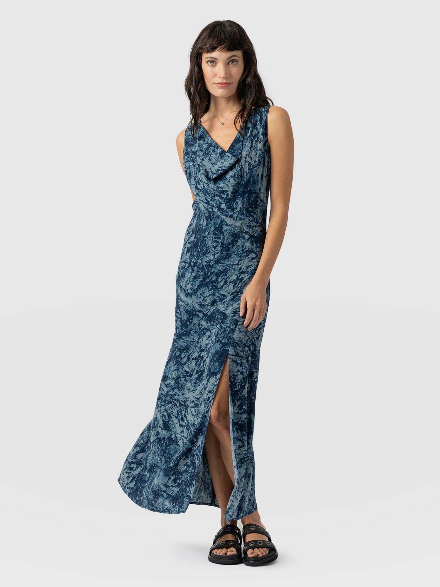 Faye Cowl Neck Dress - Blue Marble - Image 3