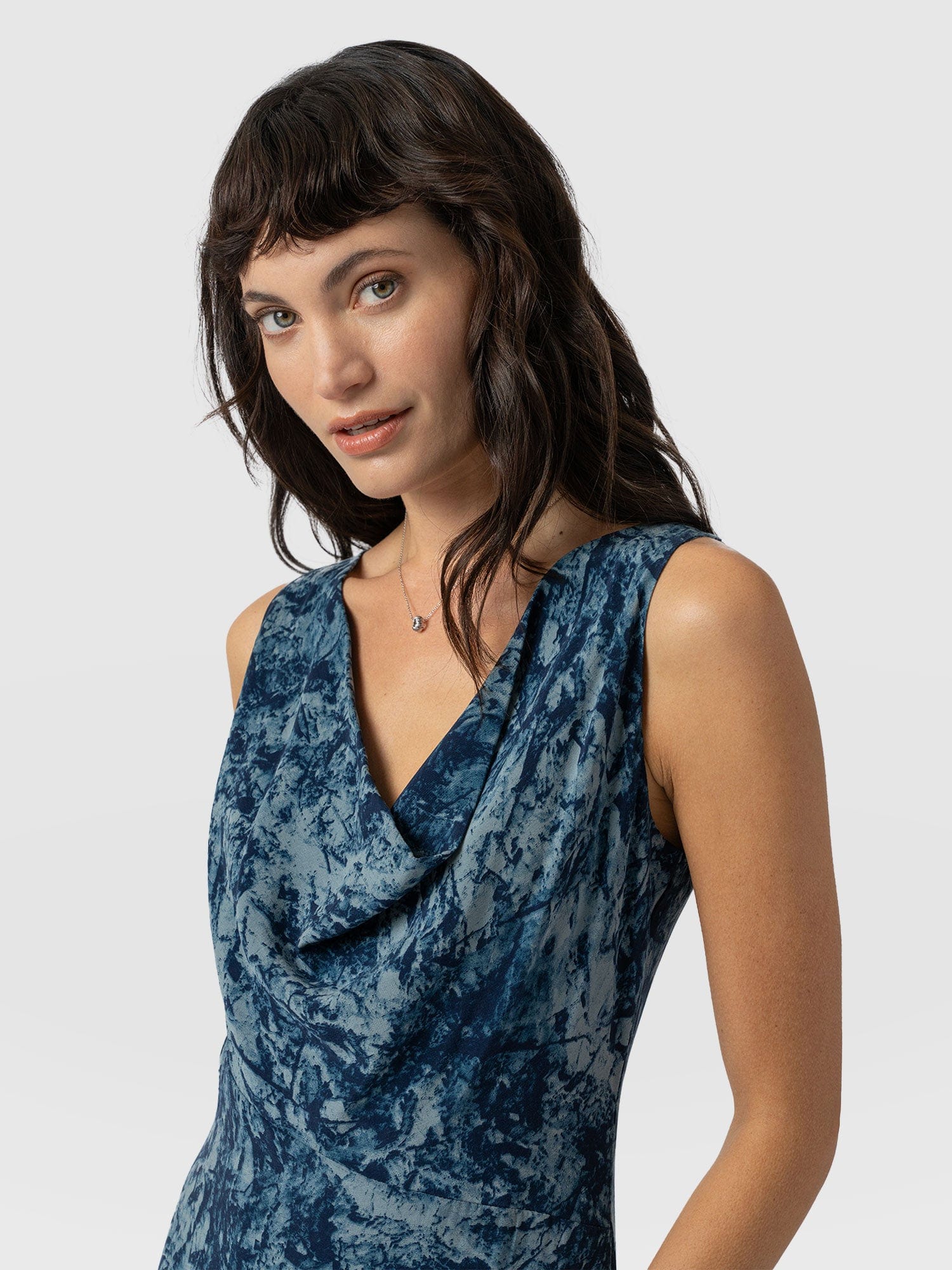 Faye Cowl Neck Dress - Blue Marble - Image 4