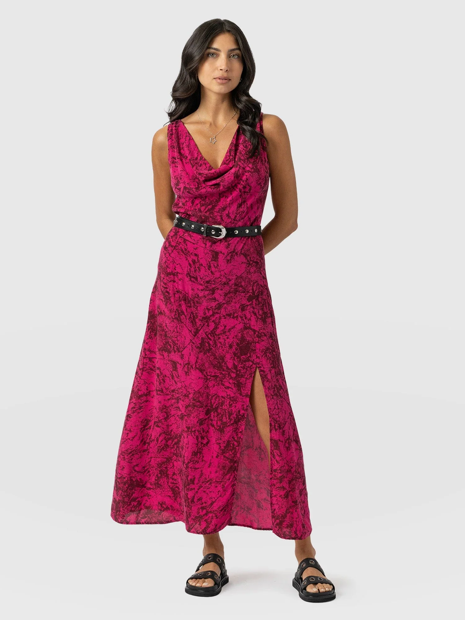 Faye Cowl Neck Dress - Pink Marble - Image 3